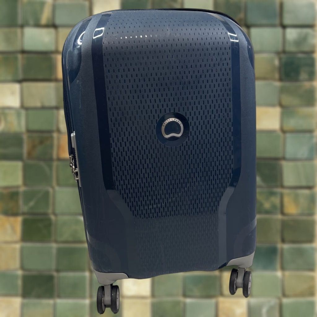 VINTAGE DELSEY Paris Clavel Hardside Expandable Luggage with Spinner Wheels Blue Carry On Luggage Unisex-Adult 19 Inch Paris Theme Mens Womens
