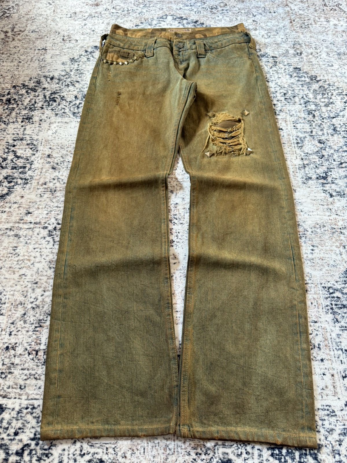 If Six Was Nine Daily Topics Mud Wash Double Waist Pierced Studded Jeans Size US 30 / EU 46 - 1 Thumbnail