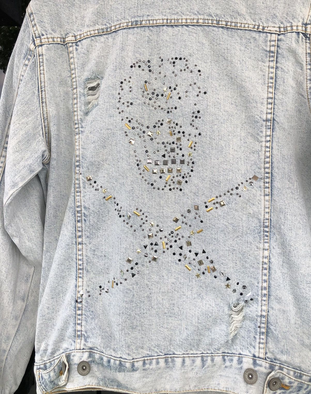 Zara Zara Mens Light Blue Studs Stones Skull Faded Wash Jacket Size US M / EU 48-50 / 2 - 3 Thumbnail