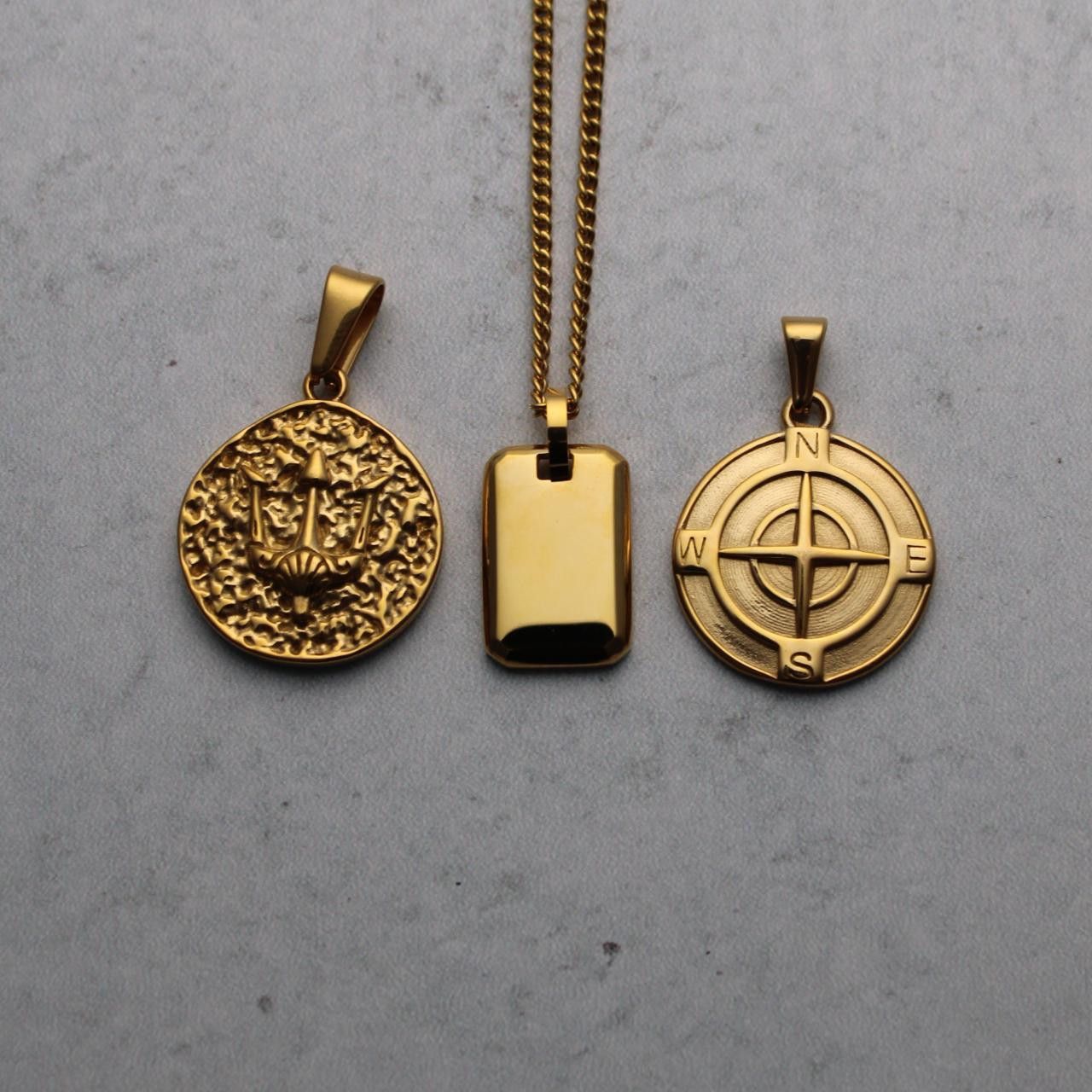 Jewelry Gold Pendant Set - Trident, Dog Tag, Compass Size ONE SIZE - 2 Thumbnail