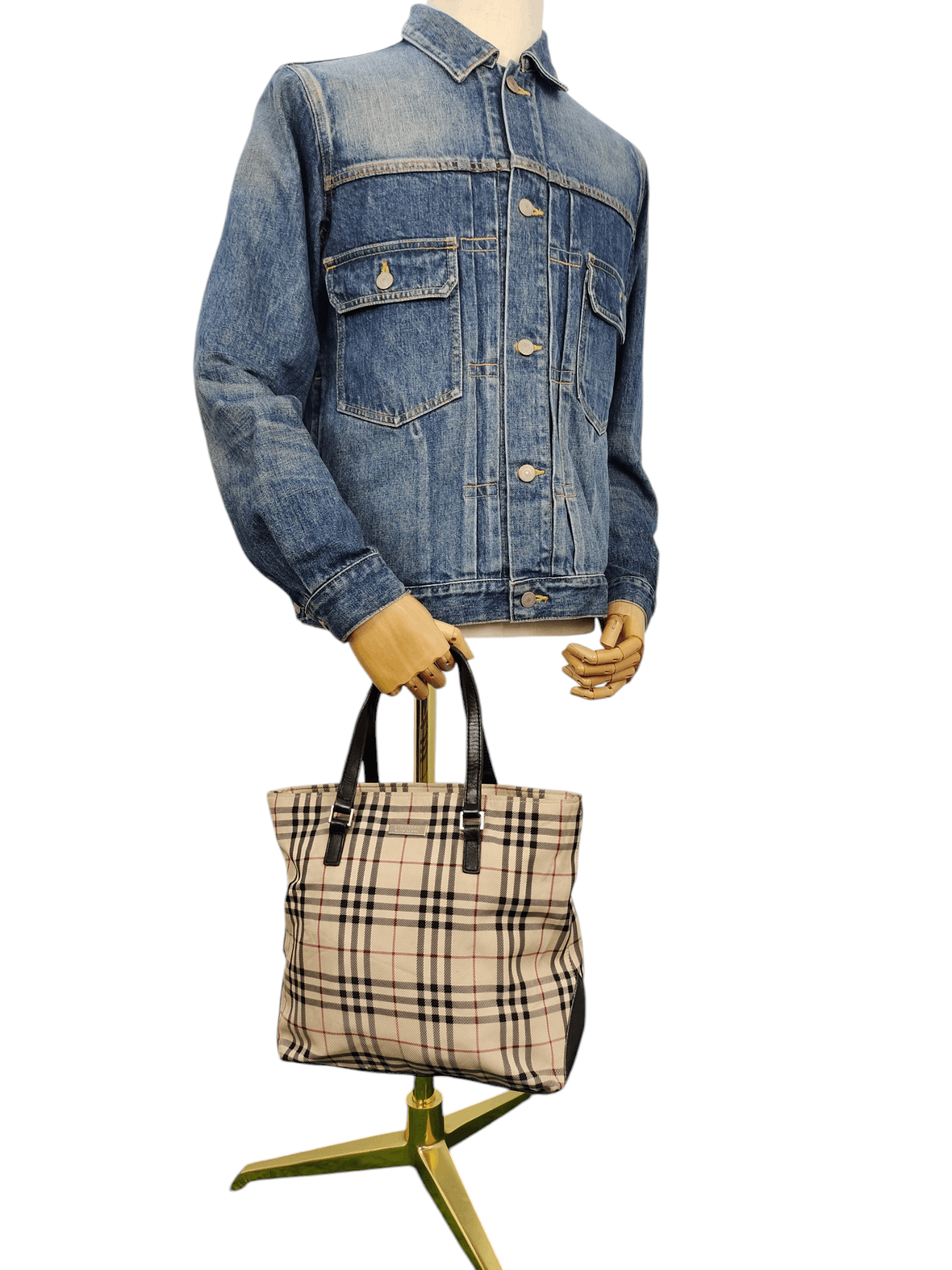 Burberry Blue Label Nova Check Cotton Mix Leather Tote Bag