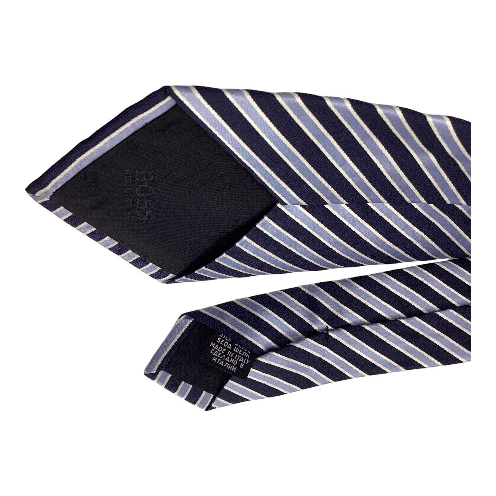 Hugo Boss BOSS HUGO BOSS Blue Striped Luxury Silk Tie Made In Italy W: Size ONE SIZE - 4 Thumbnail