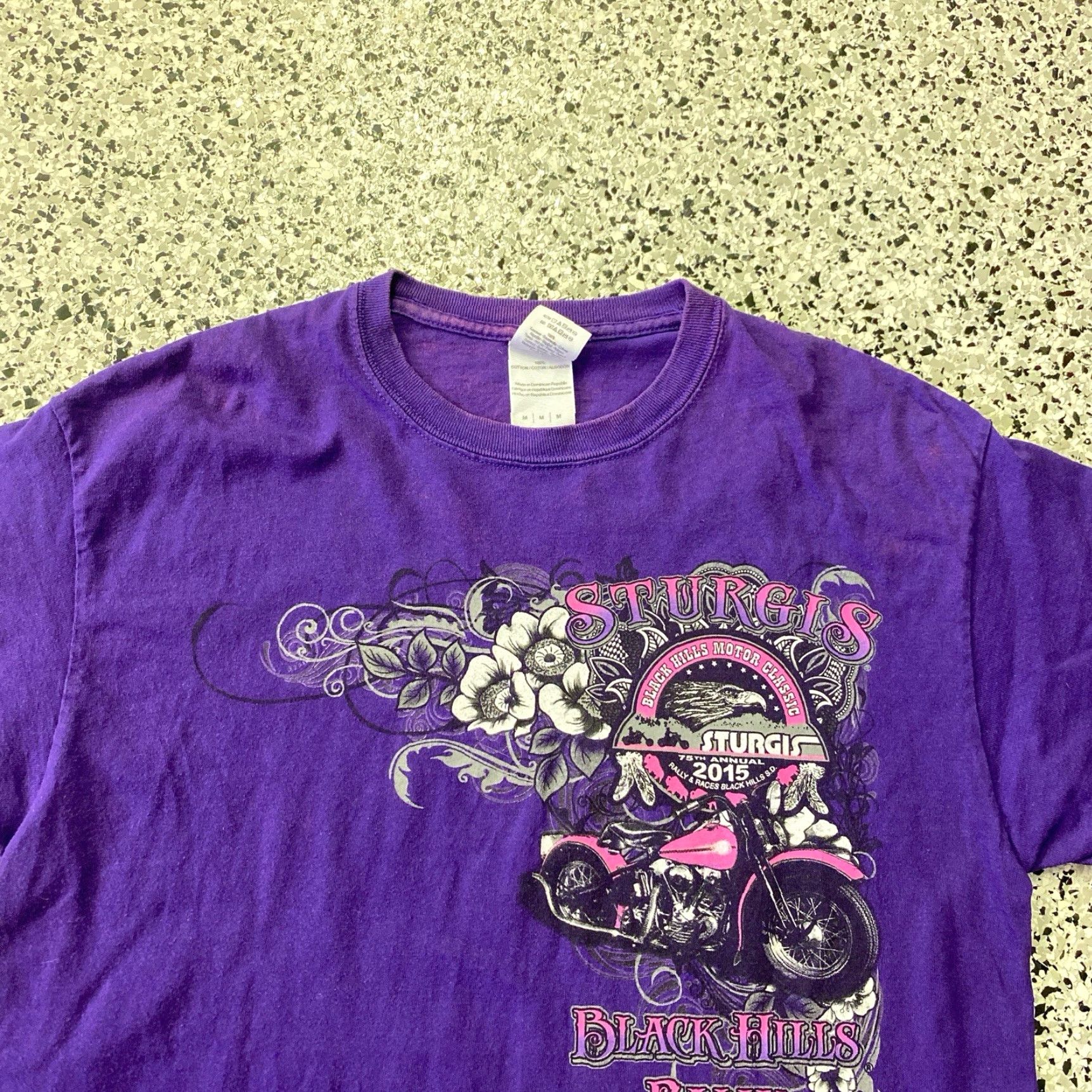 Gildan Sturgis Black Hills Rally 2015 Graphic T-Shirt Purple Medium Mens Gildan Ultra Cotton Short Sleeve Crew Neck Pattern Graphic Print Vintage No Size US M / EU 48-50 / 2 - 6 Thumbnail