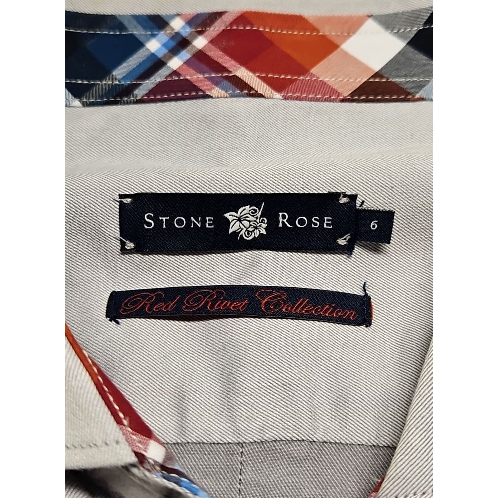 Vintage Stone Rose Gray Slim Fit Stretch Dress Shirt Contrast Collar Tailored 6/Small Size 36R - 5 Thumbnail