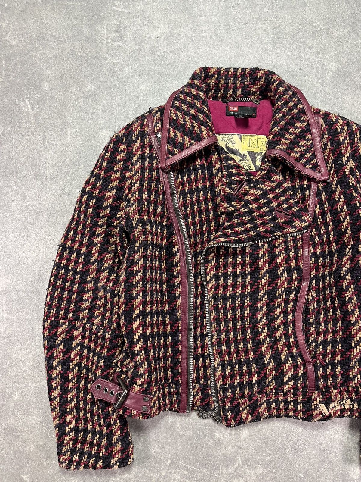 Diesel 00s Diesel Tweed Assymetrical Leather Straps Moto Jacket M Size M / US 6-8 / IT 42-44 - 3 Thumbnail