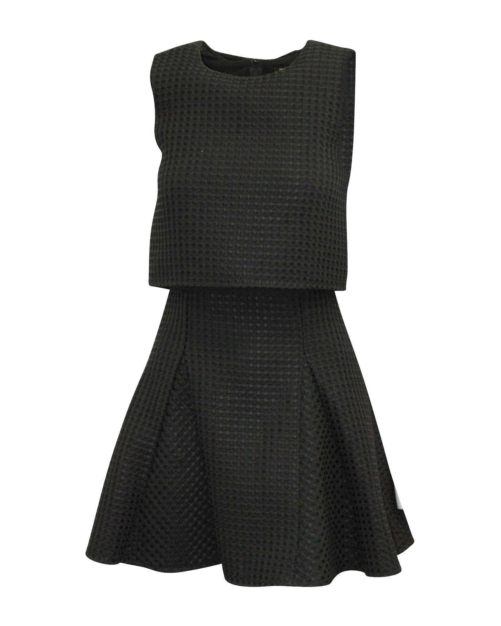 image of Maje Black Waffle Knit Illusion Dress With Sheer Back Cut-Out, Women's (Size Small)