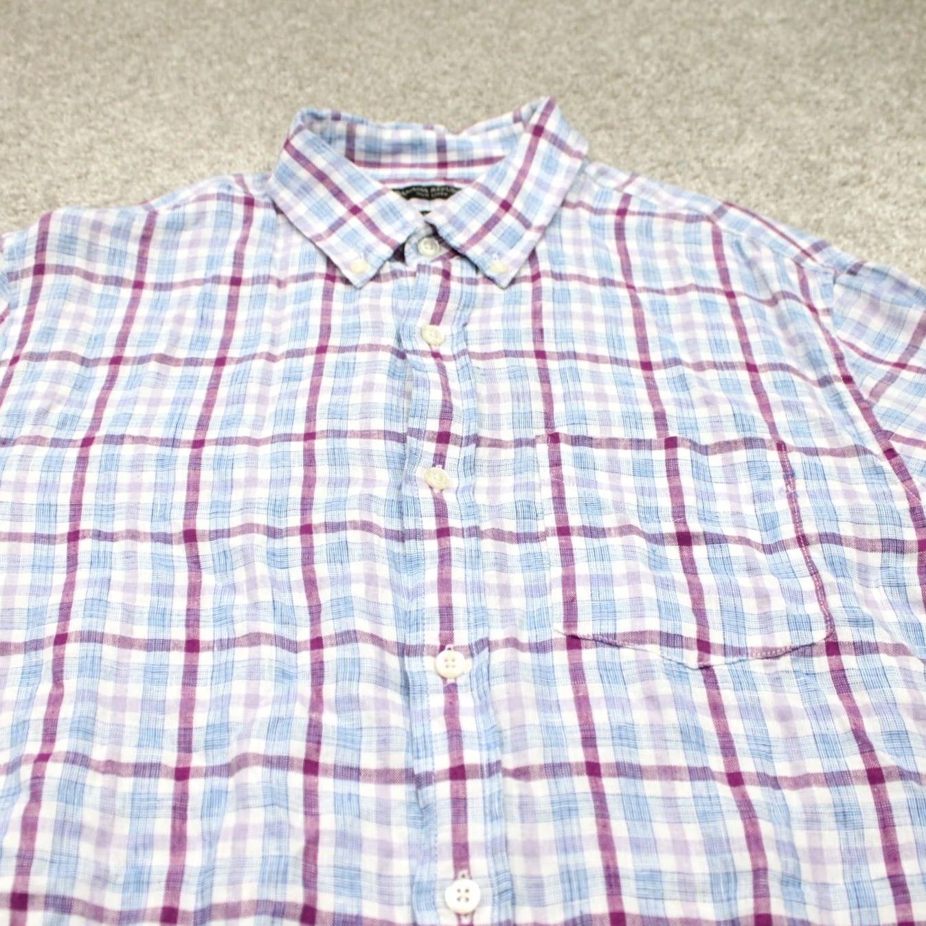 Banana Republic Banana Republic Shirt Mens Medium Red/Blue 100% Linen L/S Button-Up Plaid Casual Preppy Vintage: No, Regular Fit? Size US M / EU 48-50 / 2 - 5 Thumbnail