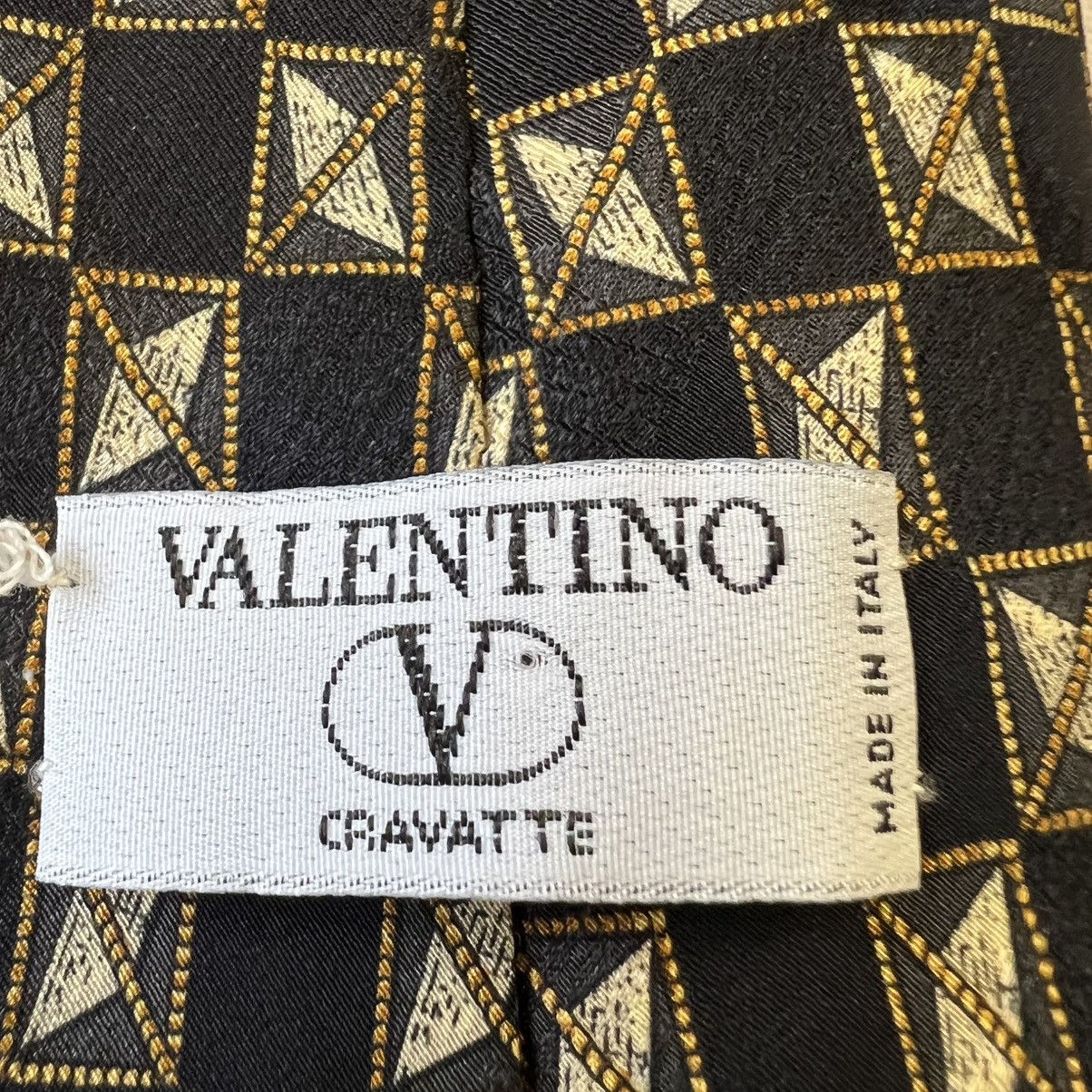 Valentino Valentino Men's Necktie Handmade Italy Silk Gold Black Geo Size ONE SIZE - 4 Thumbnail