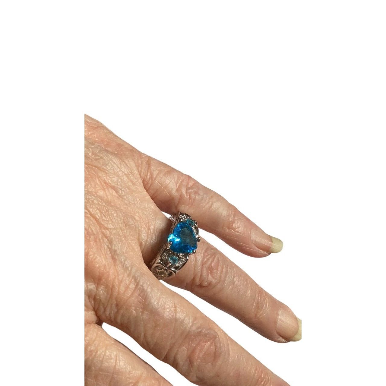 Other Blue Topaz Heart .925 Silver Ring Intricate Filigree Size 9 Size ONE SIZE - 4 Thumbnail