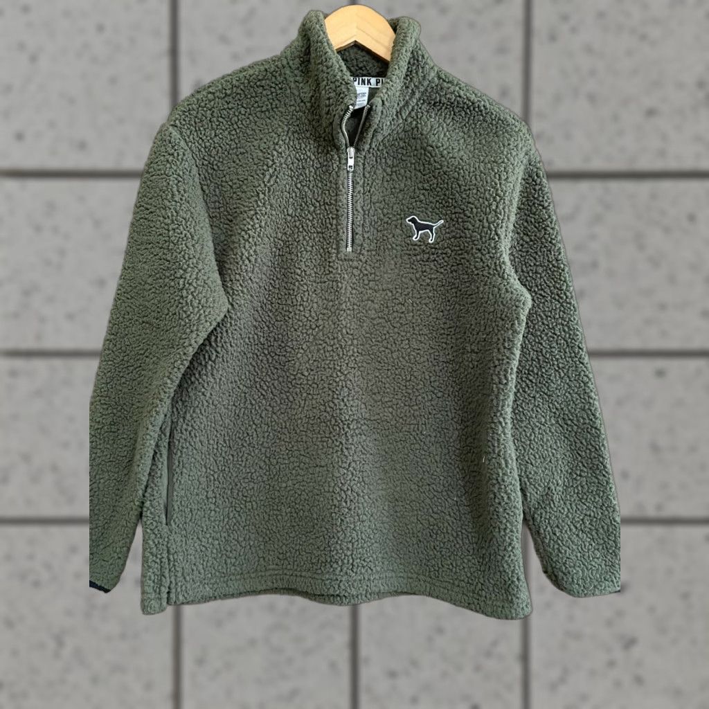 Vintage Victoria's Secret PINK Sherpa Fleece Pullover Green XS Size XS / US 0-2 / IT 36-38 - 1 Thumbnail