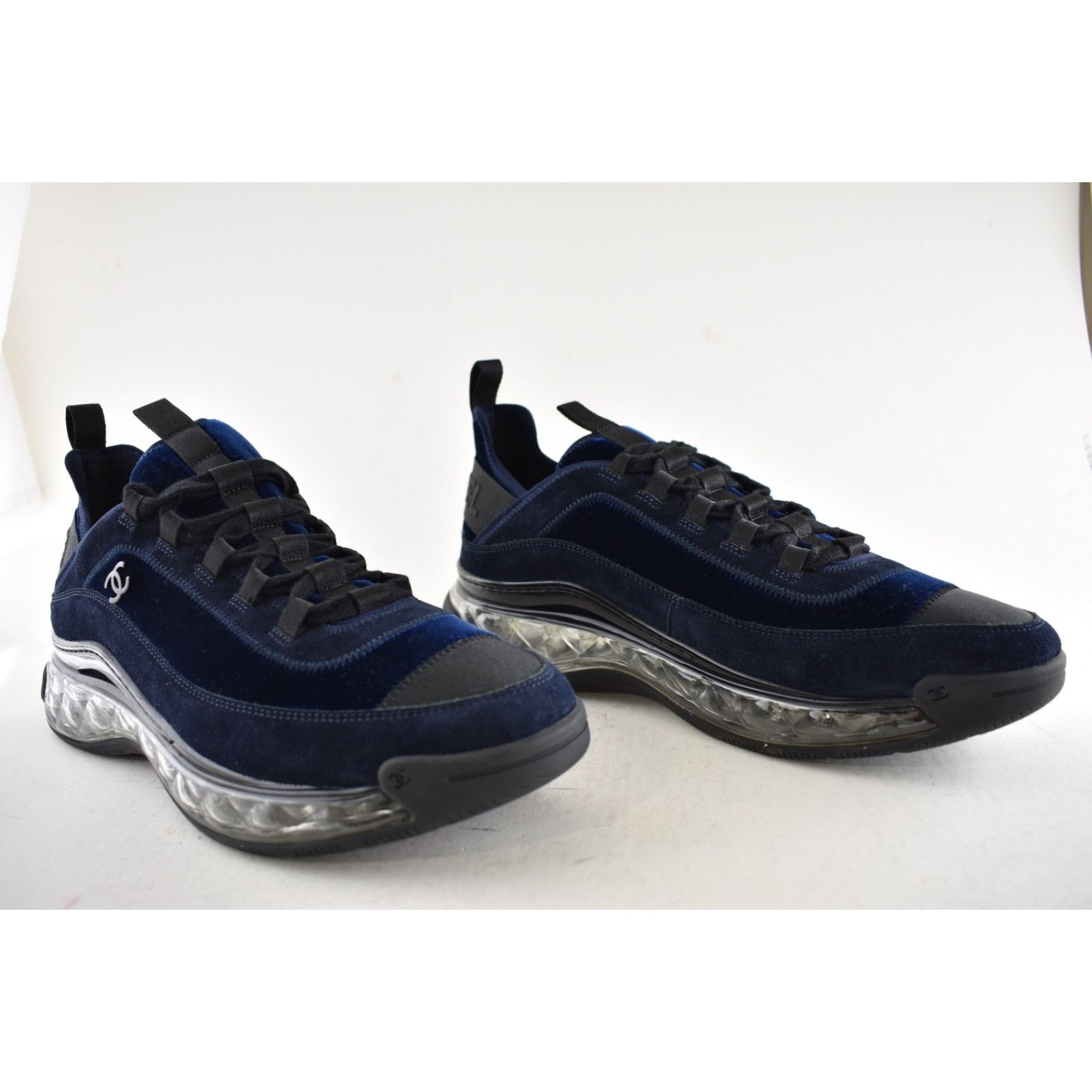 Chanel Chanel 20A Mens Blue Velvet Black CC Trainer Sneaker 44 11 Size US 11 / EU 44 - 3 Thumbnail