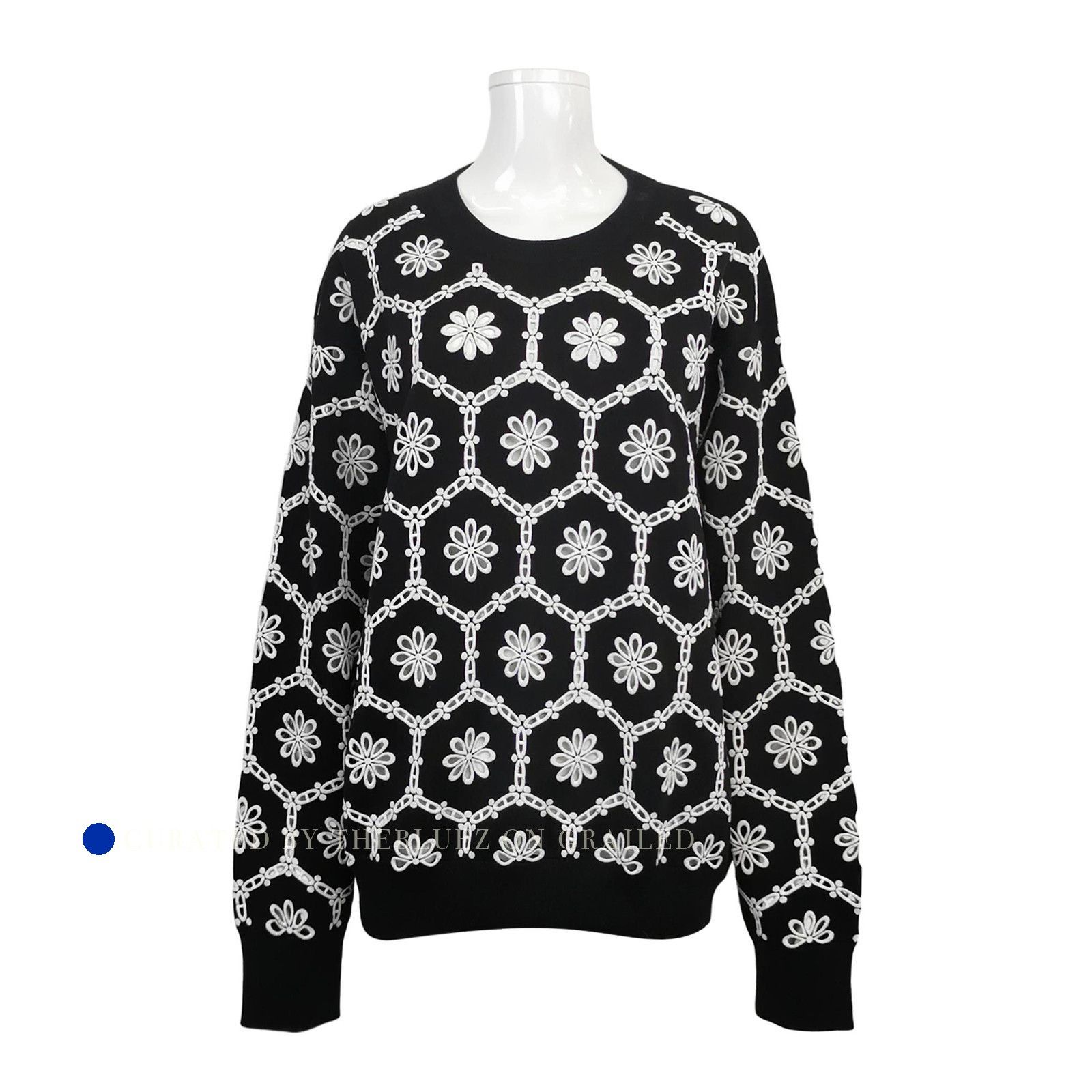 Louis Vuitton Black Floral Embroidered Knit Sweater Size L Size US L / EU 52-54 / 3 - 1 Thumbnail