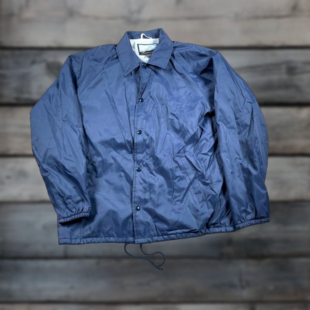 Vintage VTG Yes Fieldmaster Windbreaker Jacket Outdoor Dark Blue Medium Adult Mens Regular Snap Button Pockets Short Nylon Solid Zip Full Lining Polyester Size US M / EU 48-50 / 2 - 1 Thumbnail