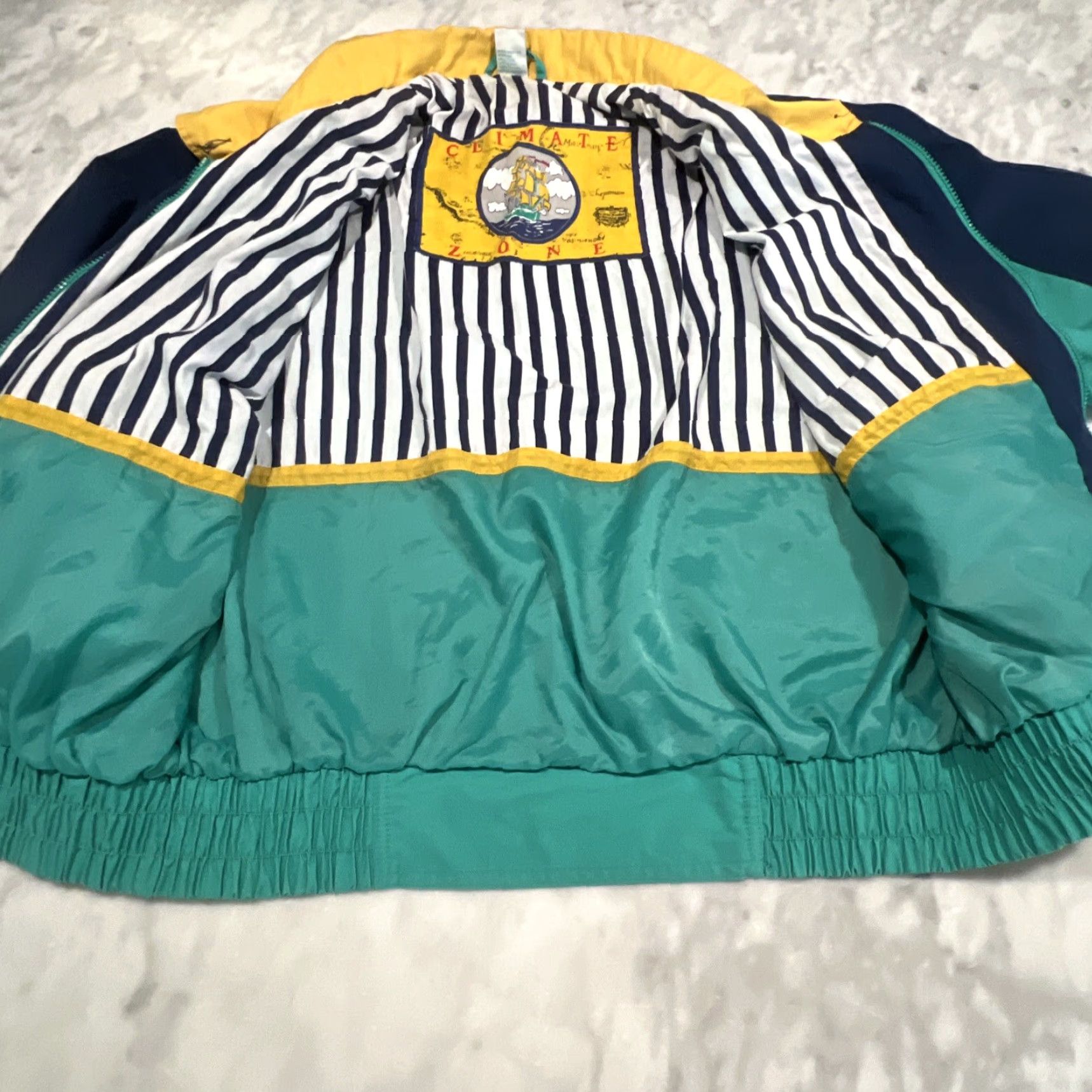 AQUA VINTAGE Climate Zone Sailing Yacht Jacket Large Aqua Navy Zip Button Drawstring Windbreaker MENS Regular Size L Size US L / EU 52-54 / 3 - 7 Thumbnail
