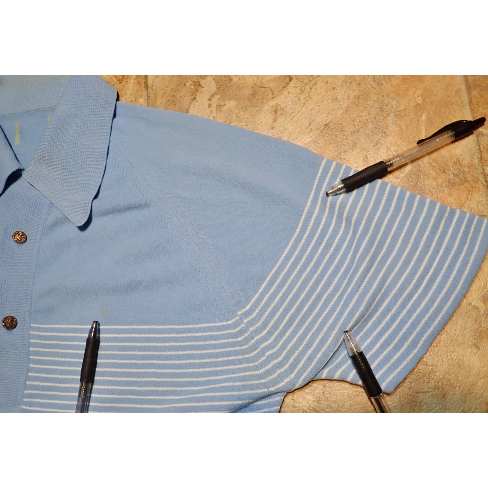 Vintage Vintage 50s 60s Men's Polo Shirt Adult Medium Blue & White Striped 60s 70s Nautical Beach California Retro Size US M / EU 48-50 / 2 - 7 Thumbnail