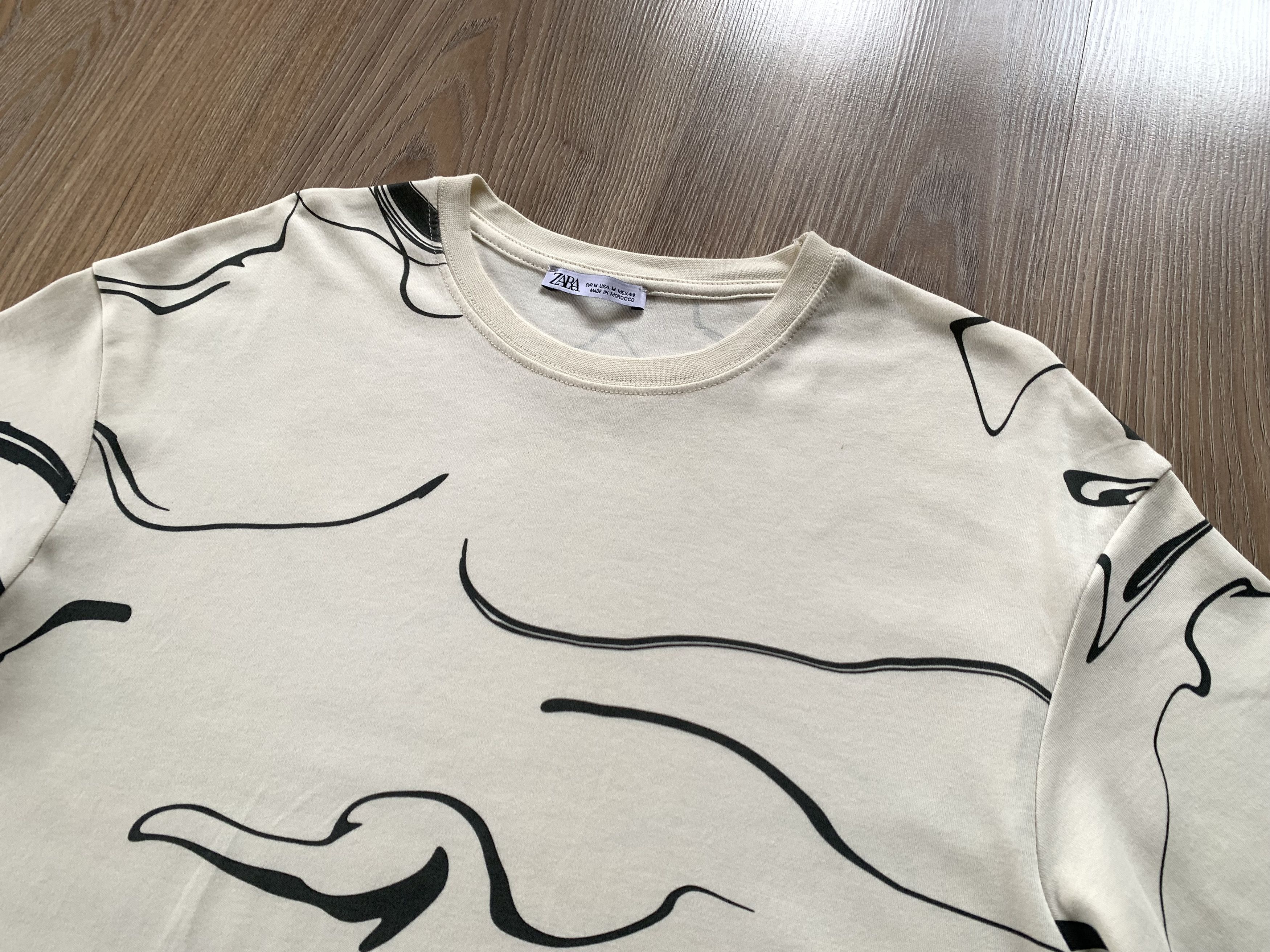Zara Zara Beige Cotton Printed T Shirt Size US M / EU 48-50 / 2 - 4 Thumbnail