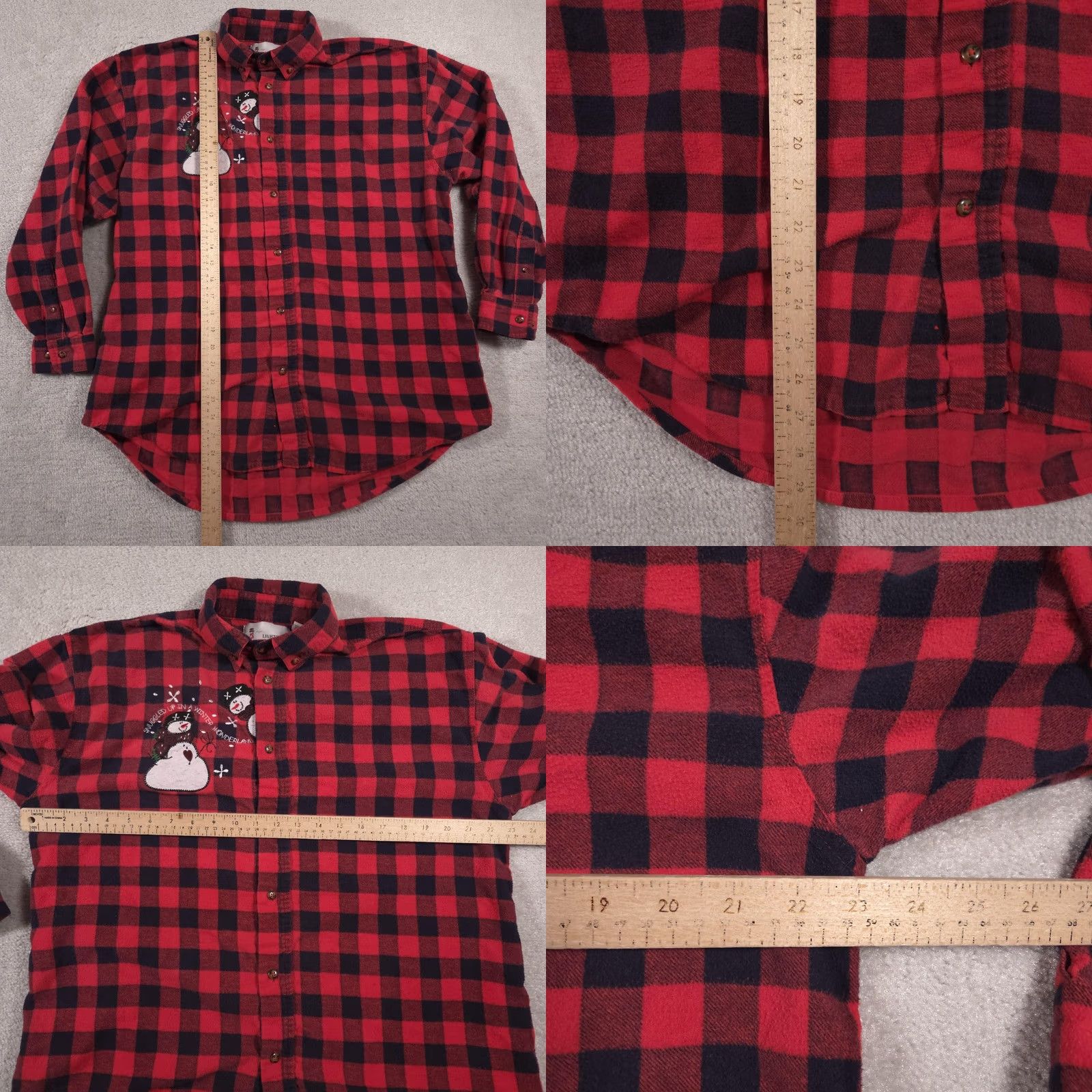 Vintage Lighthouse Apparel Shirt Womens Medium Red Plaid Flannel Snowman Embroidered Christmas Winter Button-Up Size M / US 6-8 / IT 42-44 - 8 Thumbnail