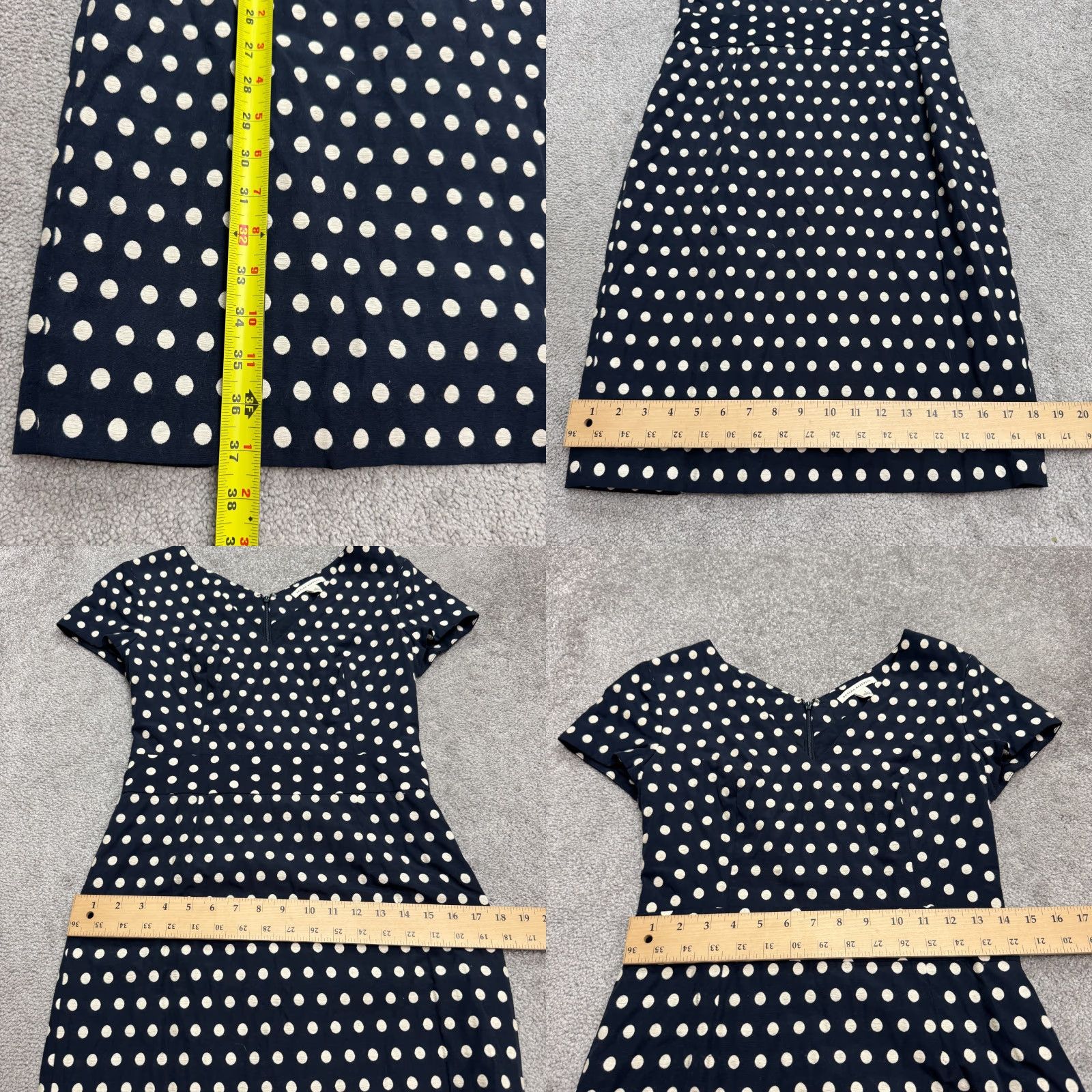 Banana Republic Banana Republic Polka Dot Midi Sheath Dress Women 4 Navy White Cap Sleeve V-Neck Size S / US 4 / IT 40 - 9 Thumbnail
