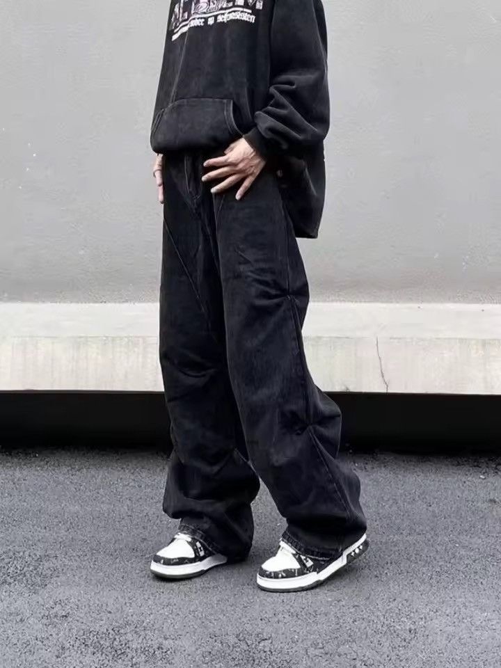 Japanese Brand Cyber Y2K Streetwear Cleanfit Black Baggy Pleated Jean Size US 27 - 2 Thumbnail
