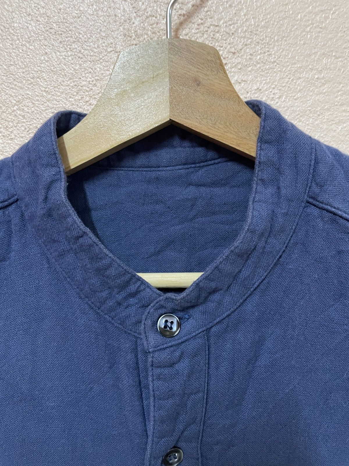 Japanese Brand Broome towel Japan Henley Collar Casual Blue Indigo slim fit Size US L / EU 52-54 / 3 - 6 Thumbnail