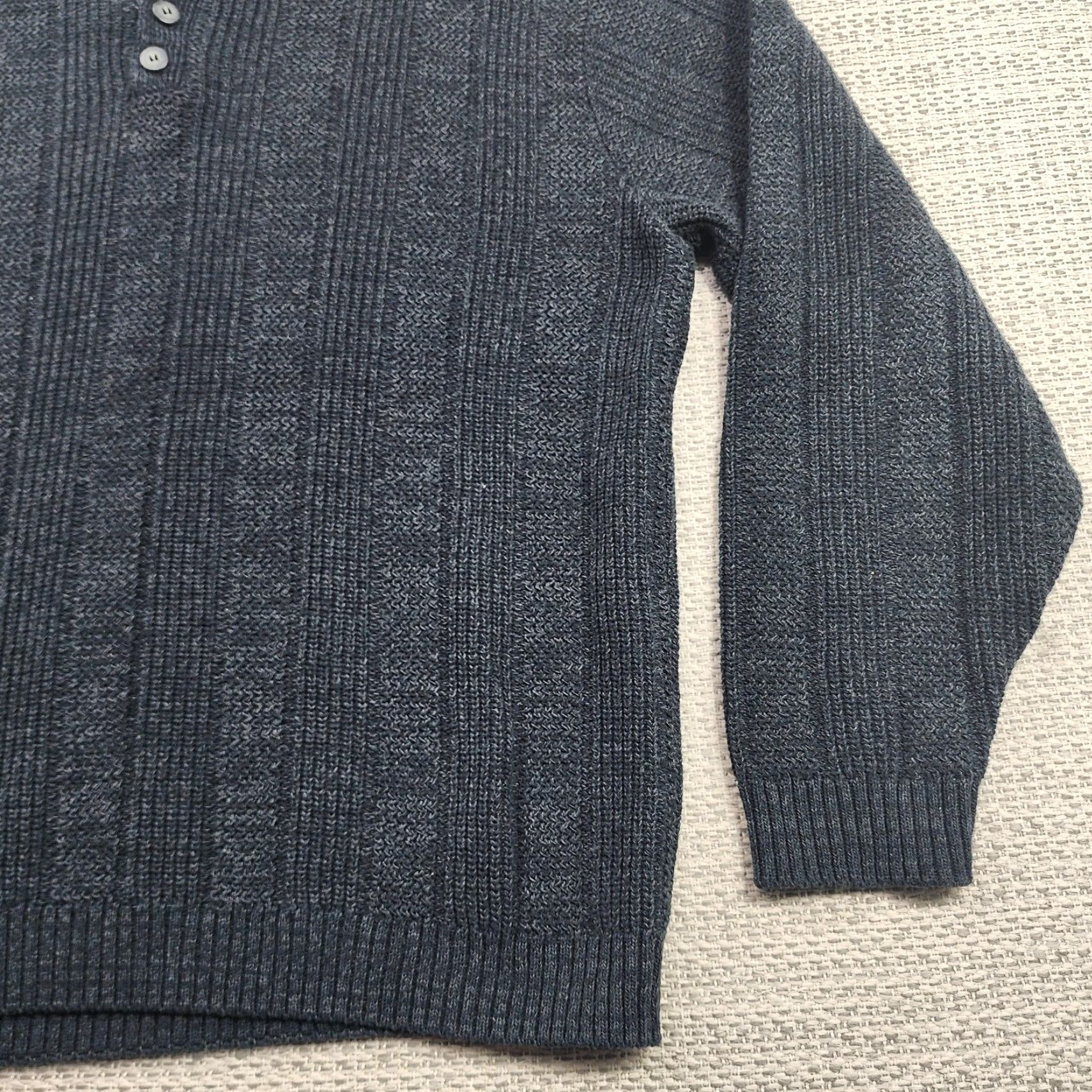 Oscar De La Renta Oscar de la Renta Sweater Mens XL Henley 3-Button Textured Knit Cotton Crew Neck Pullover Size US XL / EU 56 / 4 - 2 Thumbnail