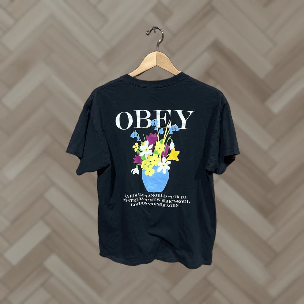 Obey Obey Worldwide Mens Black Short Sleeve Floral Graphic T-shirt L size Large Size US L / EU 52-54 / 3 - 1 Thumbnail
