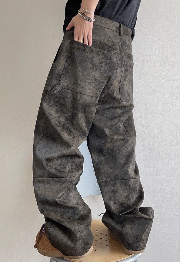 Japanese Brand × Vintage Avant garde punk cracked faux suede leather baggy pants Size US 32 / EU 48 - 3 Thumbnail