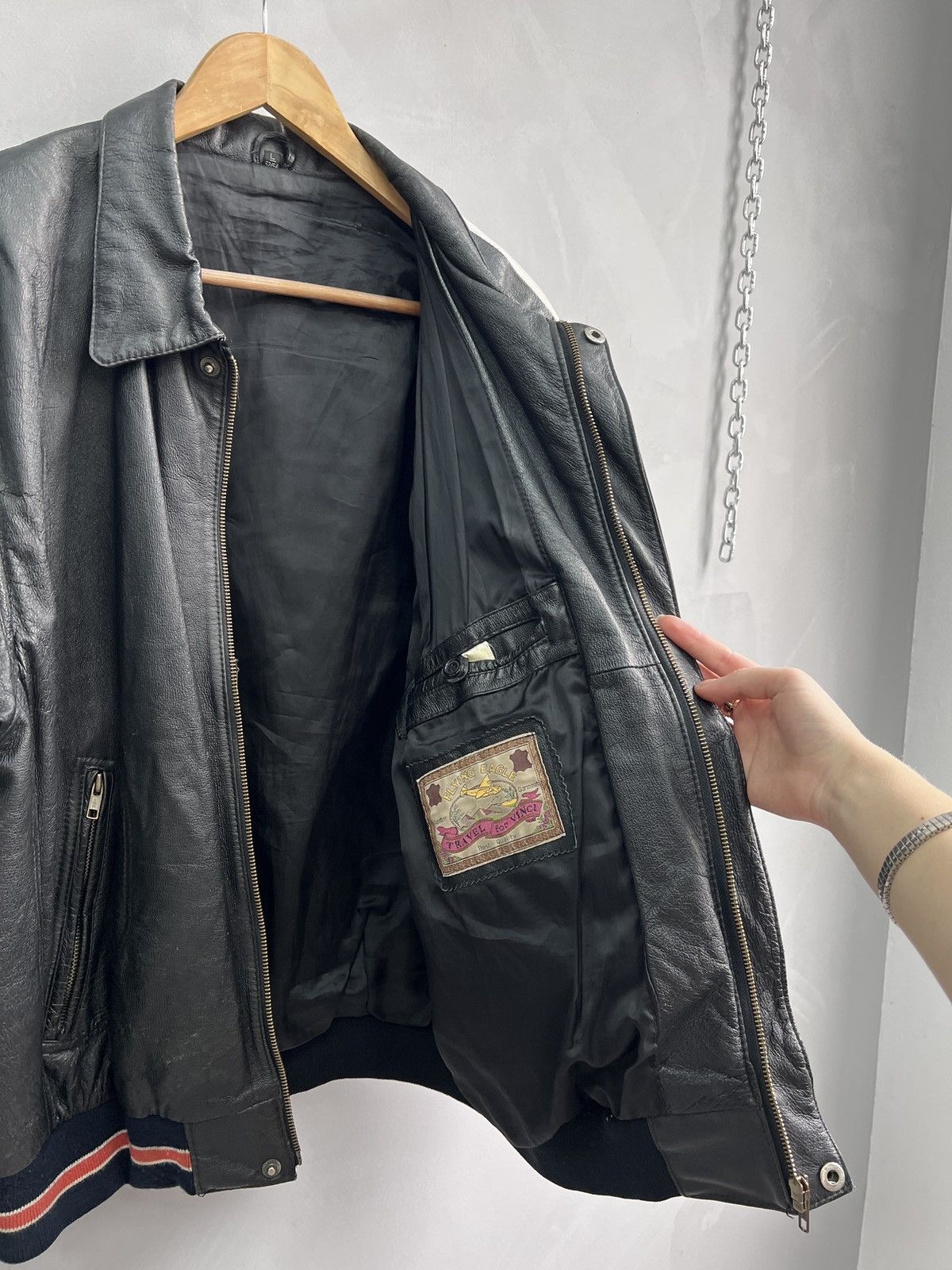 Vintage Retro 90s schott style aviator jacket leather TEXAS Size US L / EU 52-54 / 3 - 7 Thumbnail
