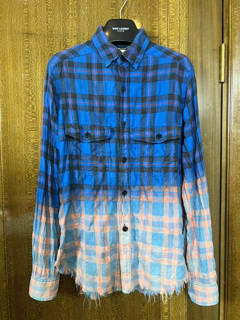 Yves Saint Laurent Saint Laurent 16 oz Fringed Blue Orange Gradient Plaid Shir Size US XS / EU 42 / 0 - 1 Thumbnail