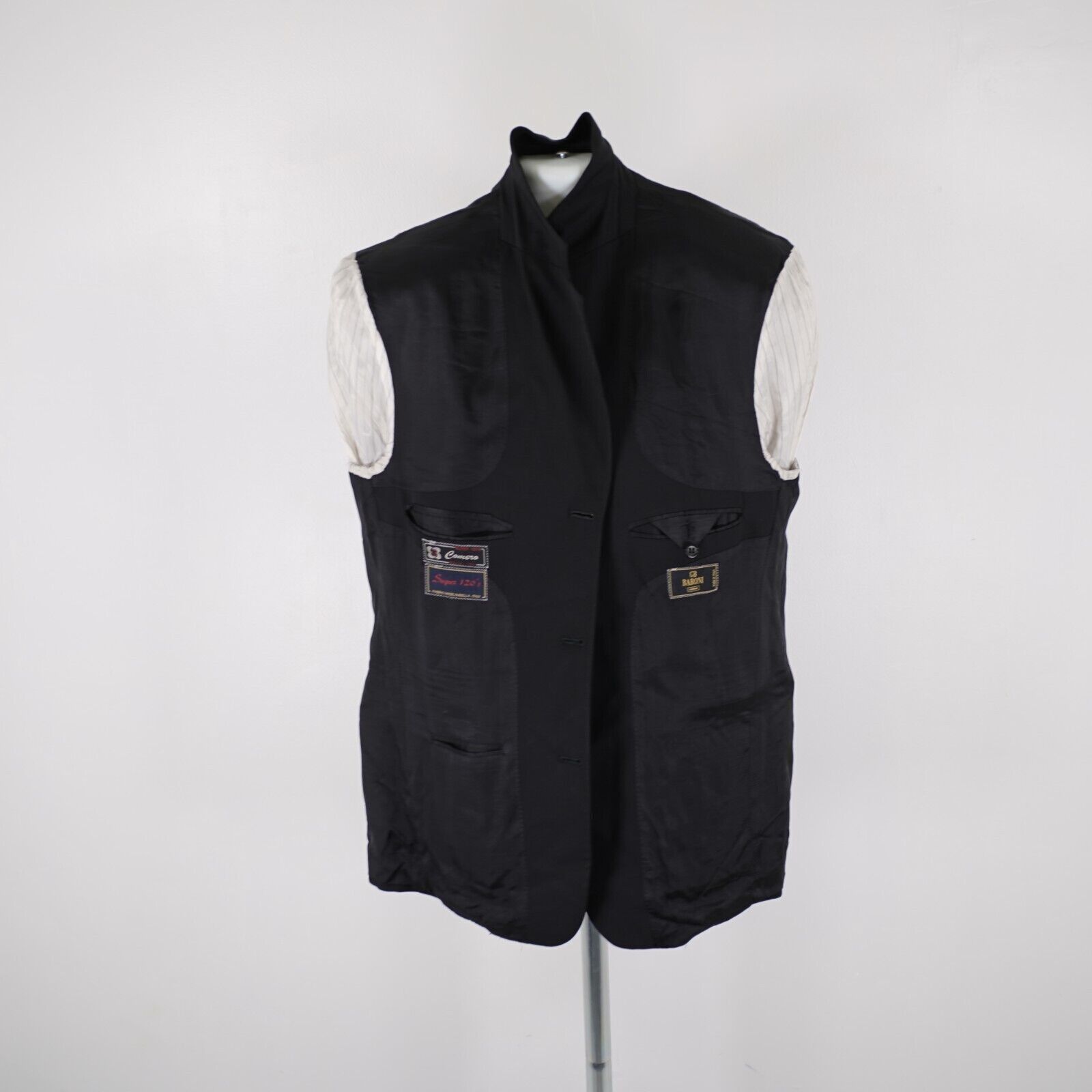 Designer Baroni Comero Super 120s Wool Black 3 Gold / Black Button Bl Size 42R - 10 Thumbnail