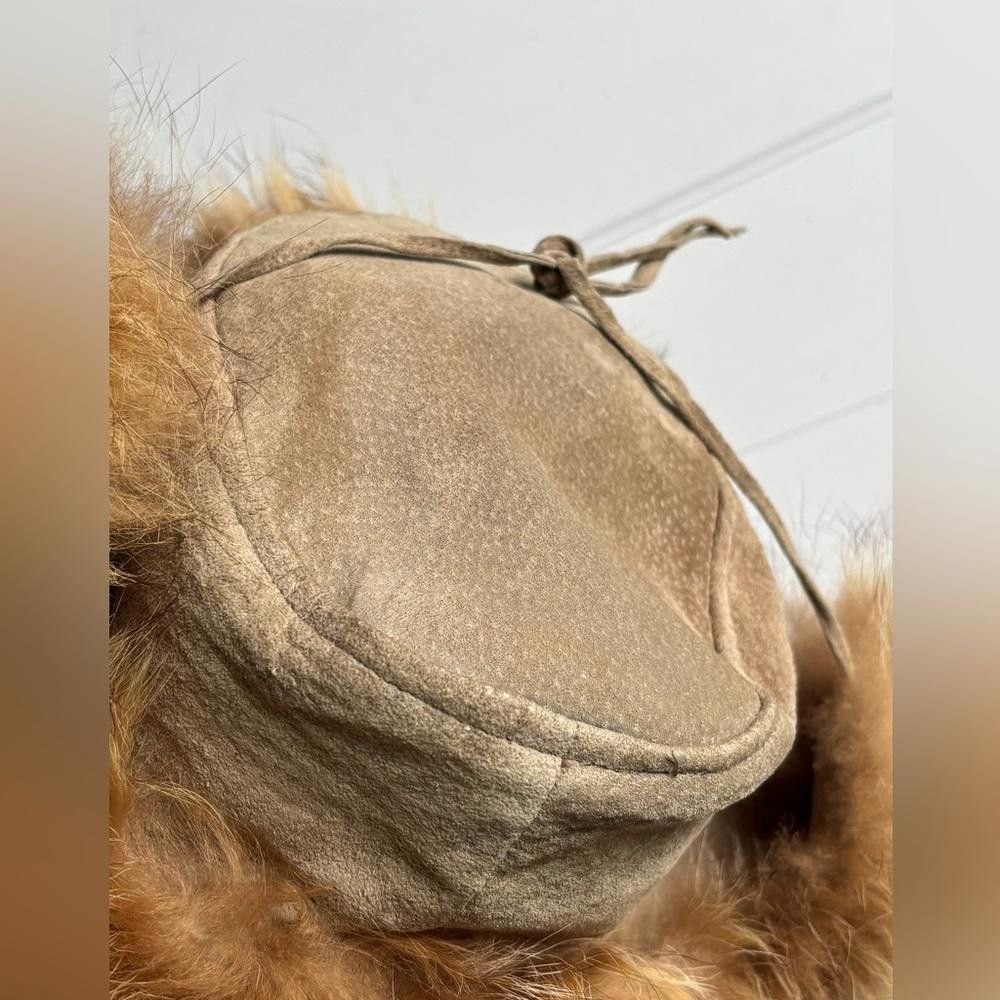 Designer Leather Tie Hat with Fur Brim Size ONE SIZE - 2 Thumbnail