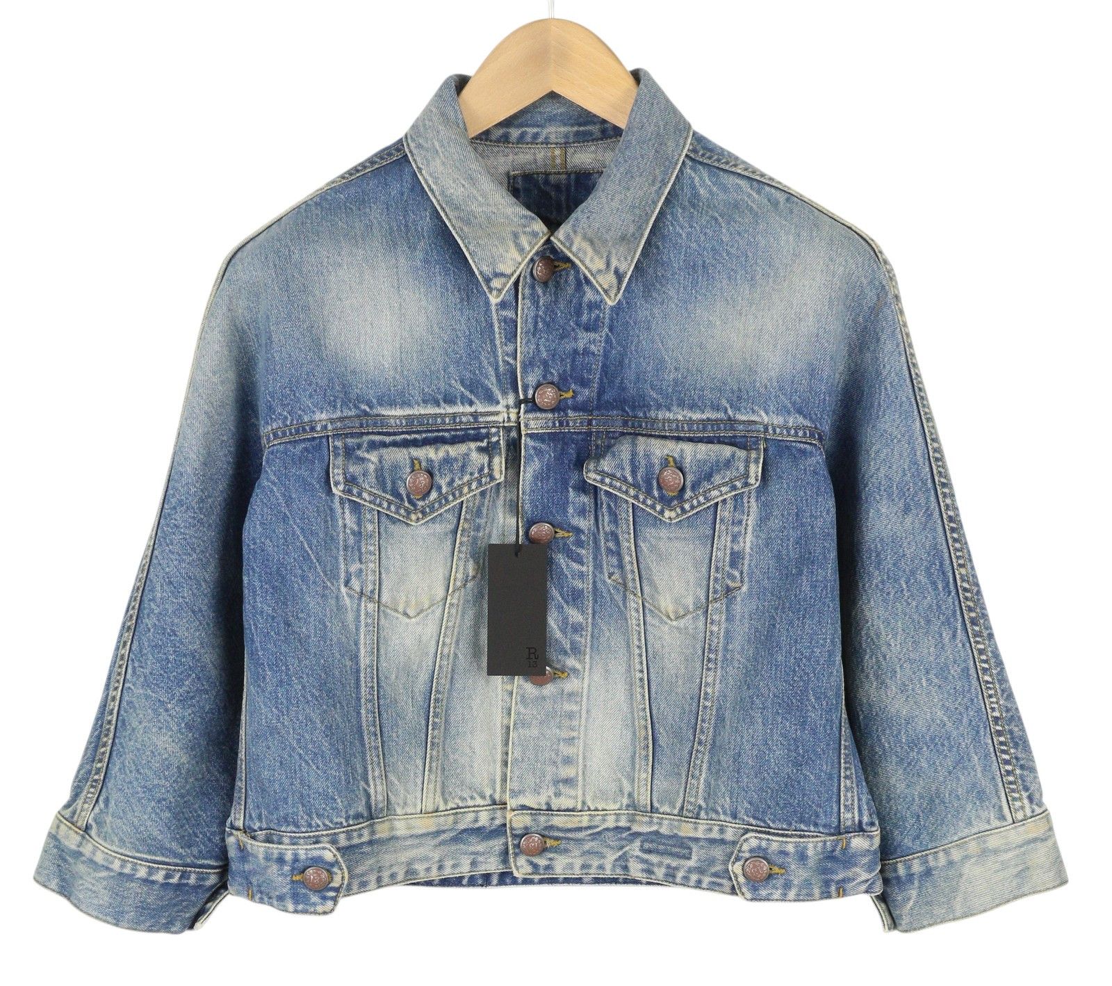 R13 CROPPED RAGLAN TRUCKER M Jasper Oversized Faded Denim 86160 Size M / US 6-8 / IT 42-44 - 1 Thumbnail