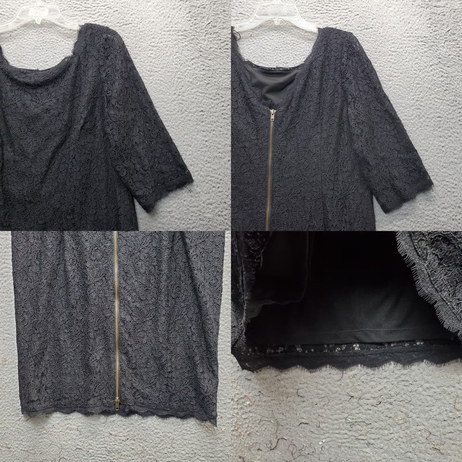 Adrianna Papell Adrianna Papell Dress Womens 14W Black Sheath Women Crochet Lace Overlay Lined Back Zip Size XL / US 12-14 / IT 48-50 - 8 Thumbnail