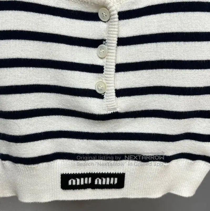 Miu Miu Miu Miu White Cotton Striped Crop Top . Size M / US 6-8 / IT 42-44 - 3 Thumbnail