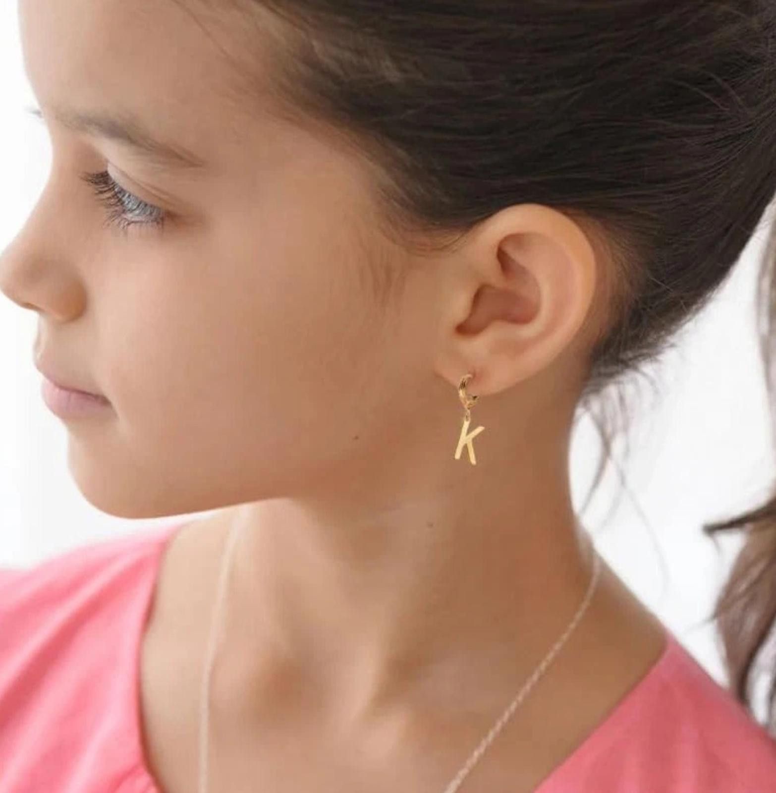 Other 14K Gold Plated Dainty Initial Dangle Earrings Letter "R" Size ONE SIZE - 5 Thumbnail