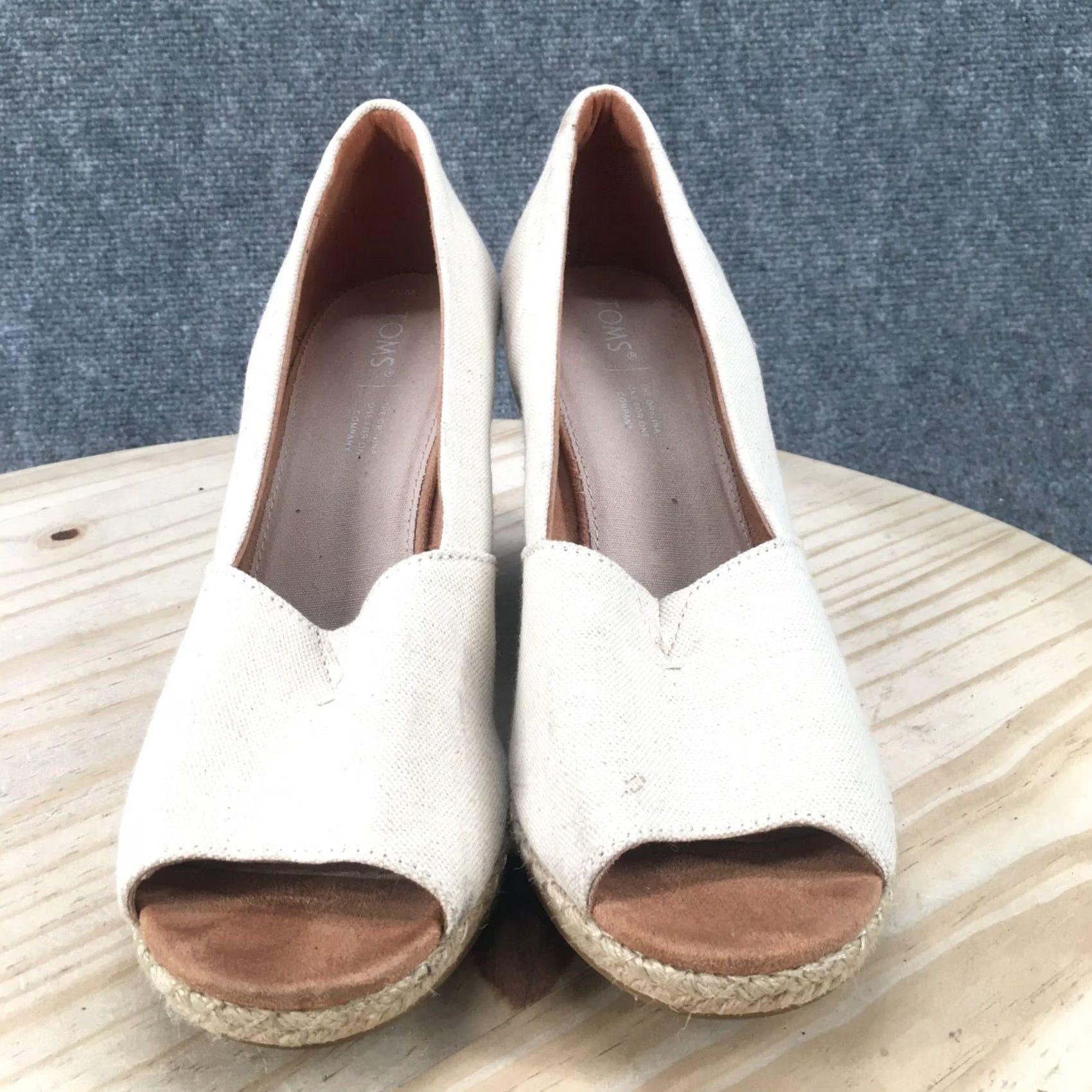 Toms Toms Sandals Womens 11 Michelle Wedge Espadrilles Beige Casual Slip On Peep Toe Size US 11 / IT 41 - 3 Thumbnail