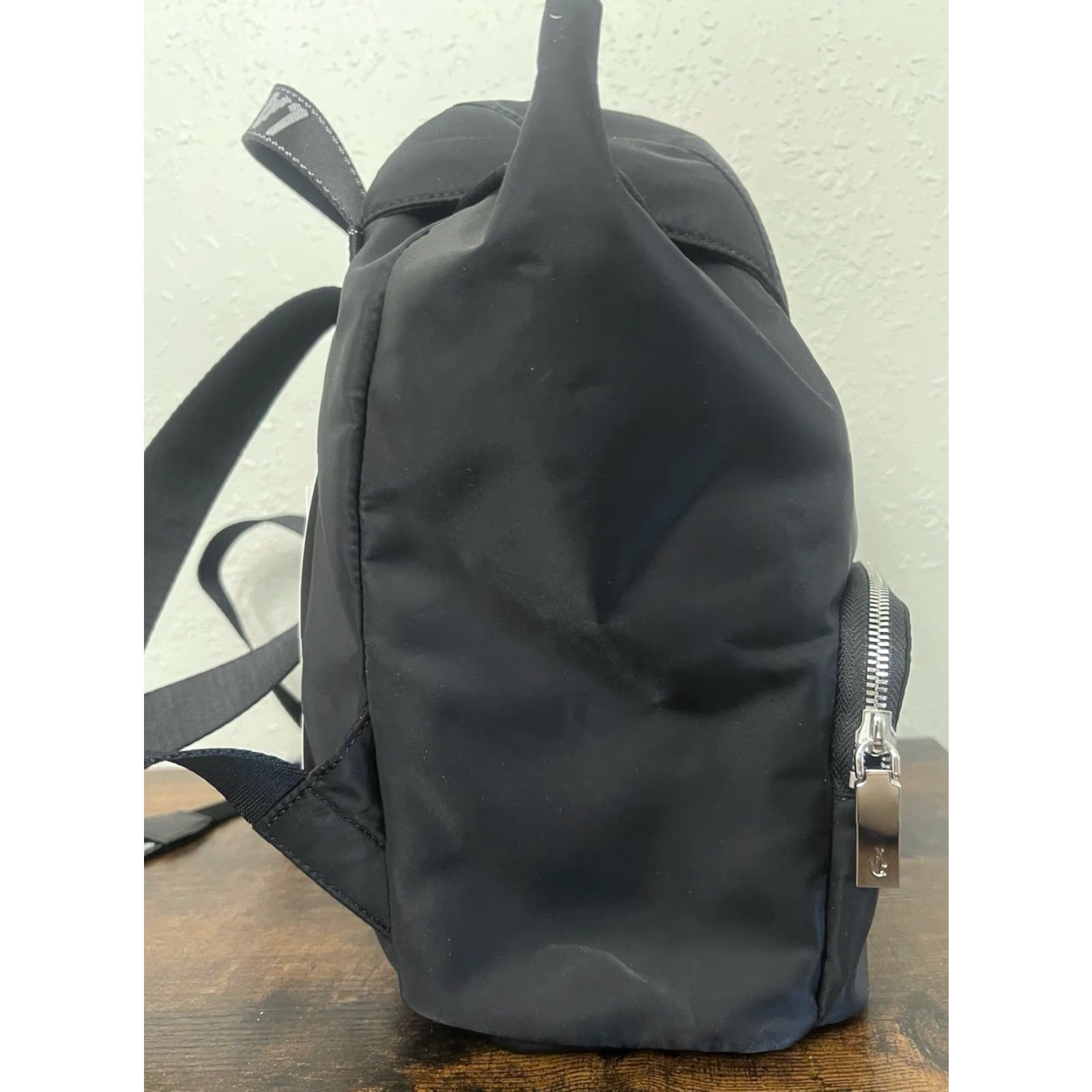 Lacoste NWT Lacoste Women’s Solid Black Nylon Backpack Cinch Flap Bag Size ONE SIZE - 4 Thumbnail