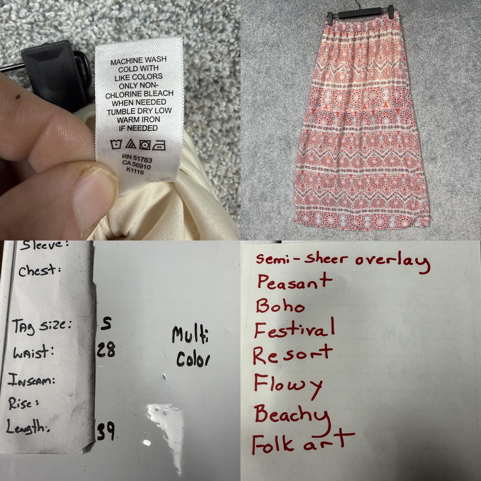 Vintage Maurices Skirt S Semi Sheer Overlay Peasant Boho Festival Resort Flowy Beachy Size 28" / US 6 / IT 42 - 8 Thumbnail