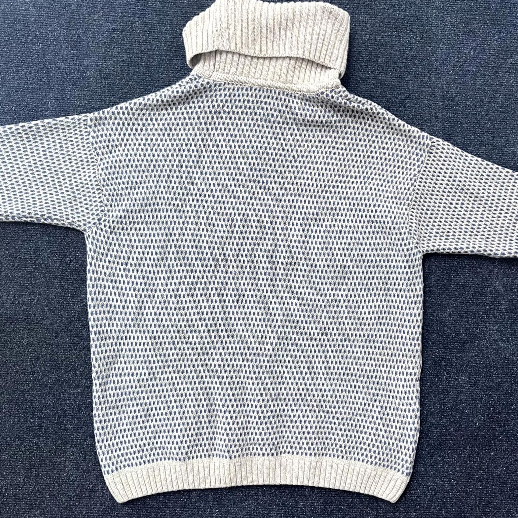 Vintage Woolovers Sweater Womens Medium Blue Cream Turtleneck Textured Knit Pullover Size M / US 6-8 / IT 42-44 - 3 Thumbnail