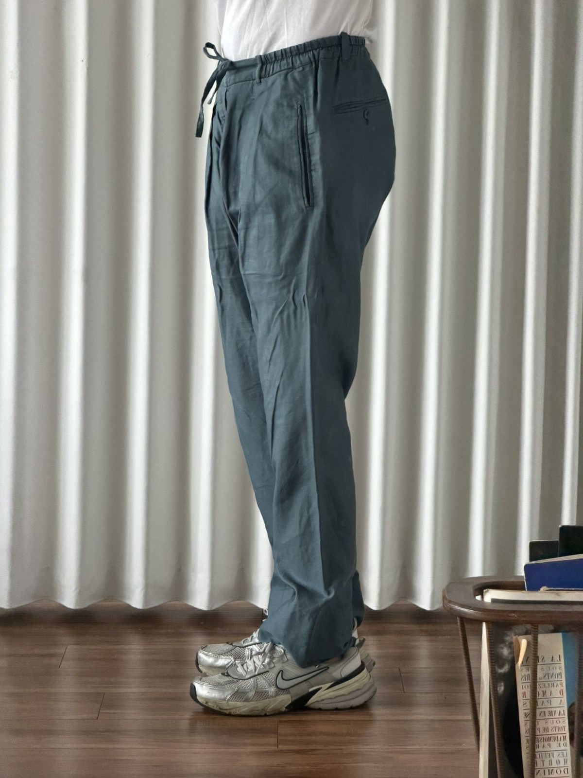 Lemaire Lemaire Blue-Green Cotton Satin Drawstring Trousers Size US 30 / EU 46 - 2 Thumbnail