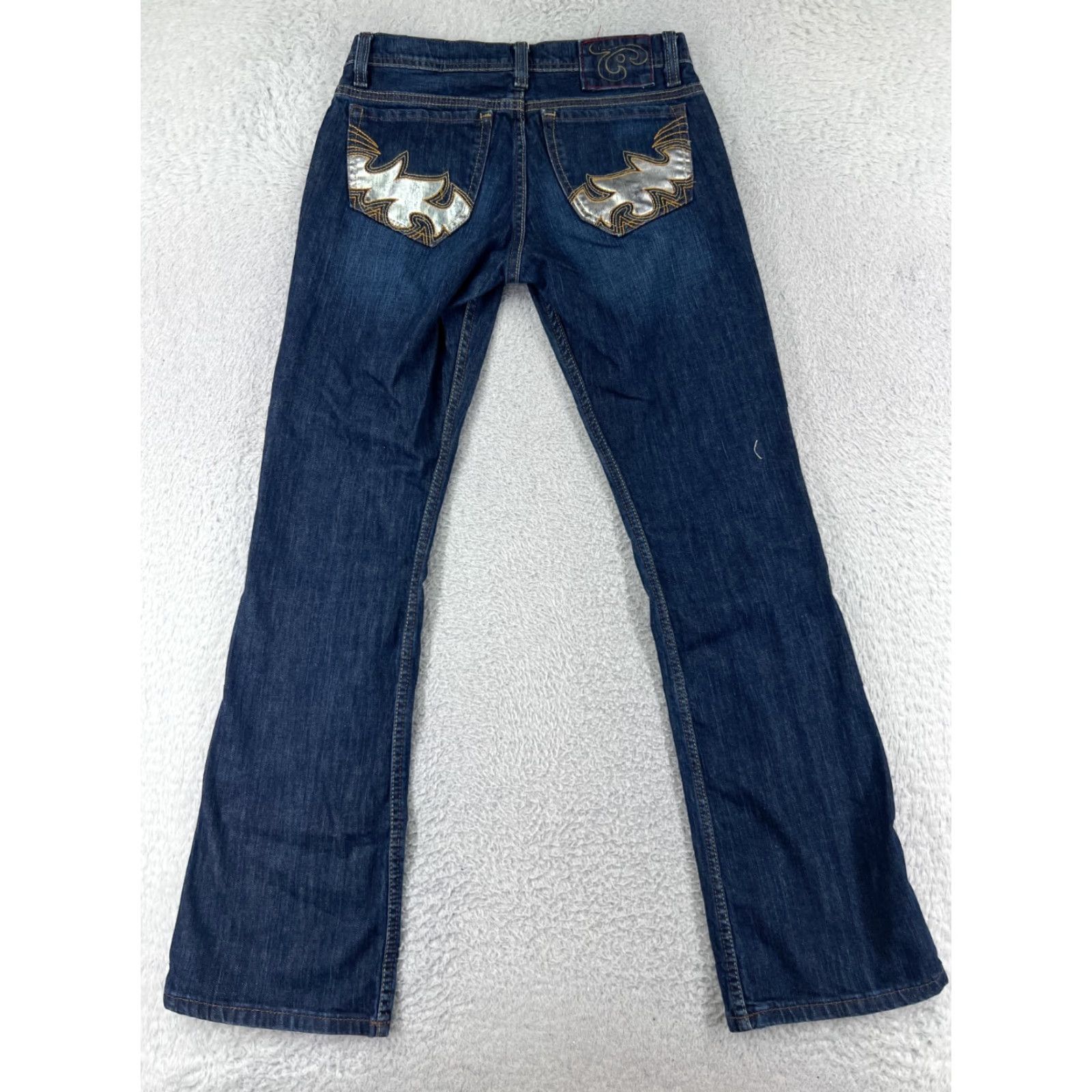 Vintage Southern Thread Jeans Women 27 Blue Denim Bootcut 5-Pocket Embroidered Rhinestone Dark Wash Stretch Jeans Womens Size 27" / US 4 / IT 40 - 3 Thumbnail