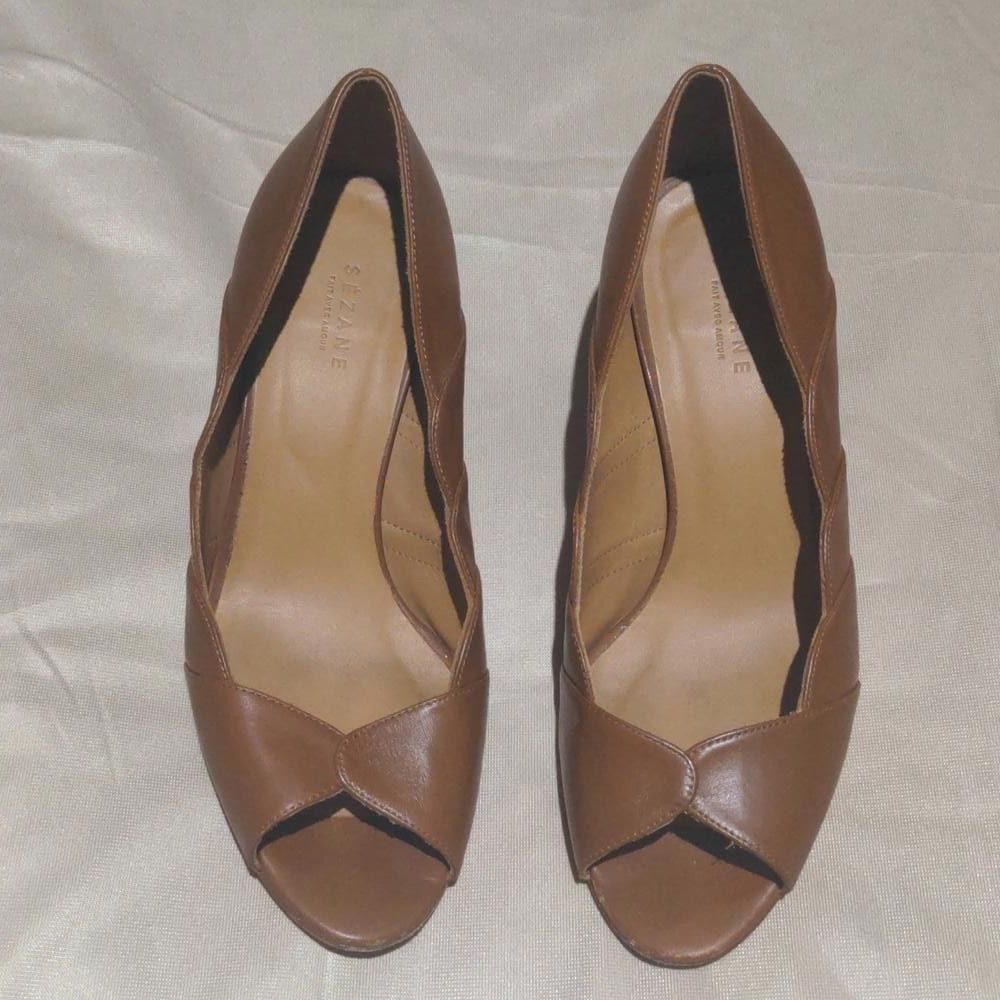 image of Designer Sezane Suzanne Heel Shoes In Camel in Tan, Women's (Size 7)