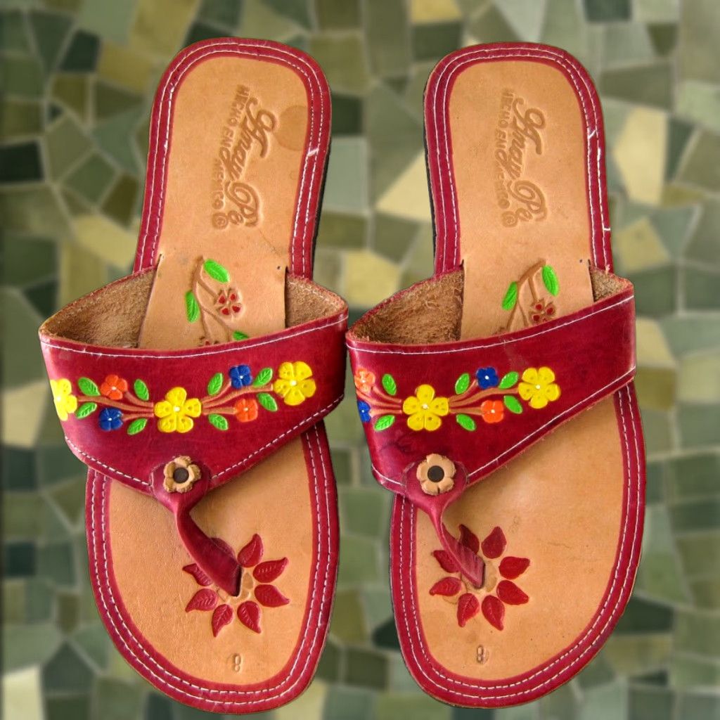 Vintage VTG Anay Pe Mexico Leather Red Floral T-Strap Slide Flip Flop Sandal Women 10 Size US 10 / IT 40 - 1 Thumbnail