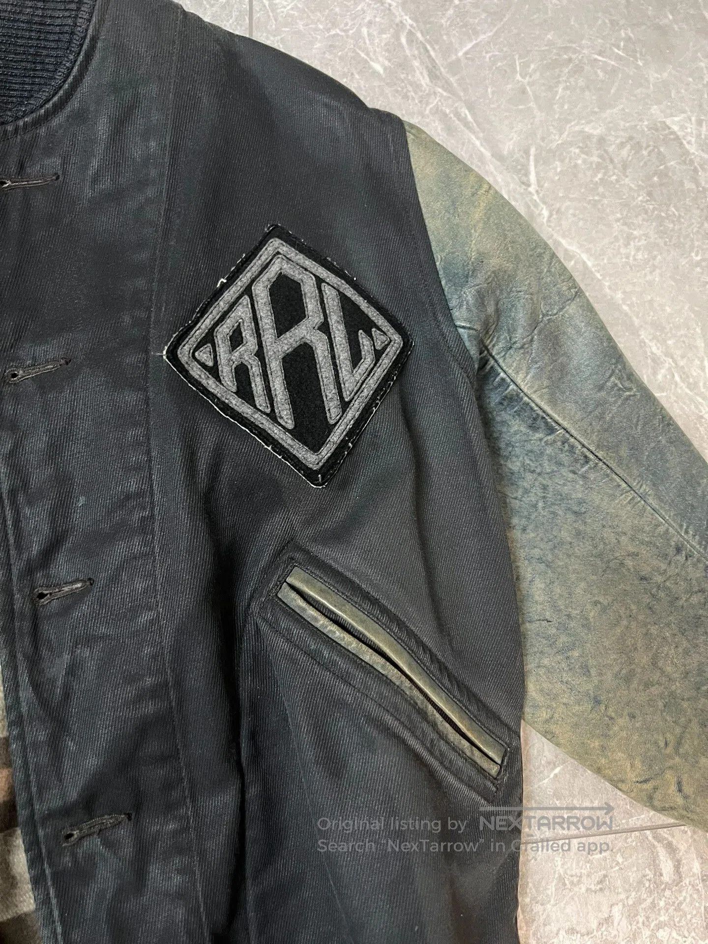 RRL Ralph Lauren RRL Blue Dye Leather Sleeve Baseball Jacket. Size US M / EU 48-50 / 2 - 3 Thumbnail