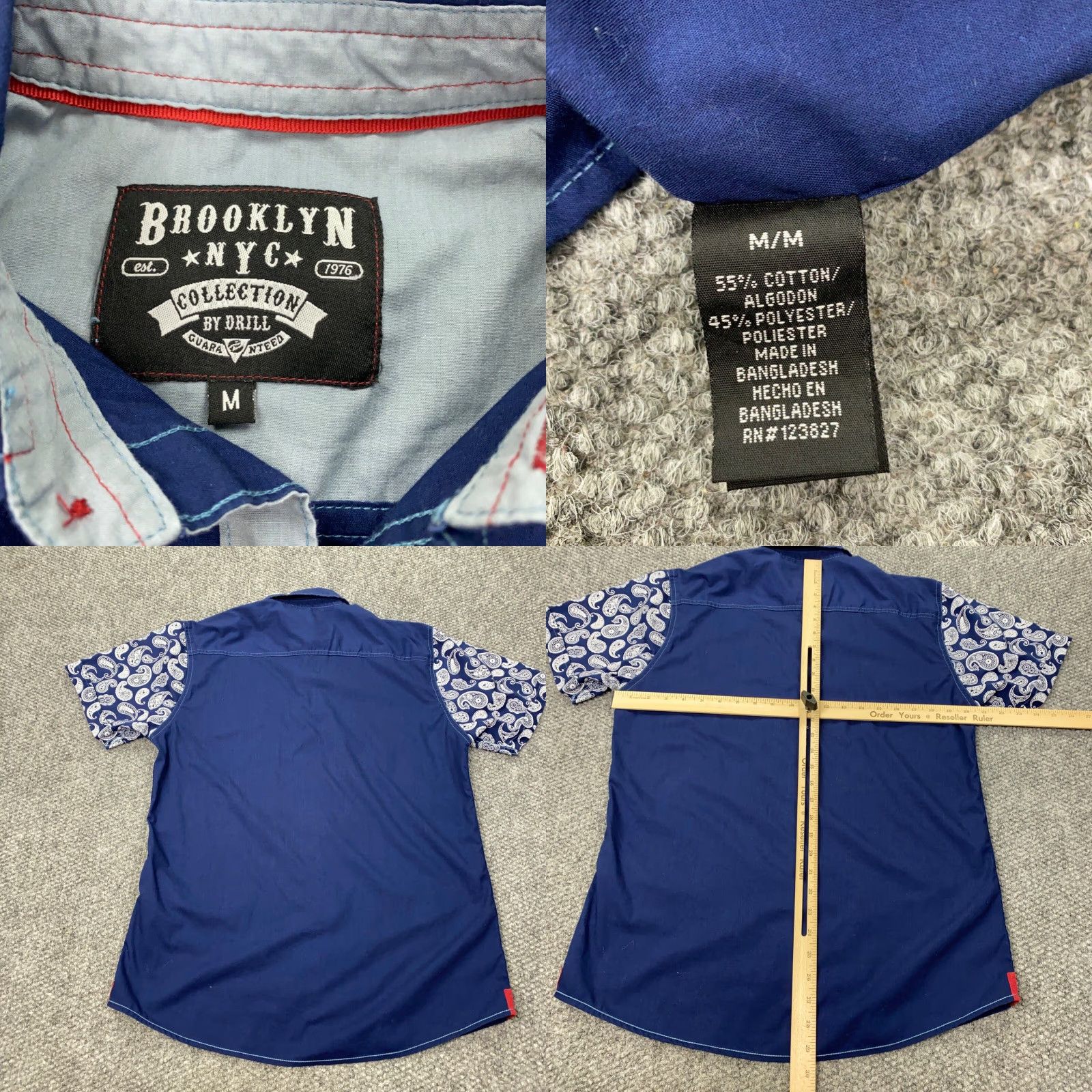 CO Drill Clothing Shirt Medium Blue Button Up Brooklyn NYC Collection Paisley Mens Regular Blue Paisley Classic Button-Up Size US M / EU 48-50 / 2 - 8 Thumbnail