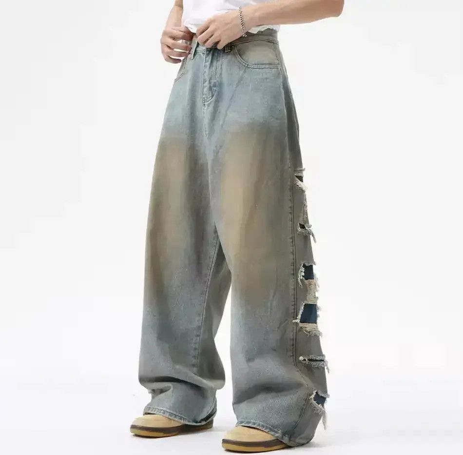 Japanese Brand Streetwear Distressed Hole Loose Straight Jeans y2k Size US 32 / EU 48 - 3 Thumbnail