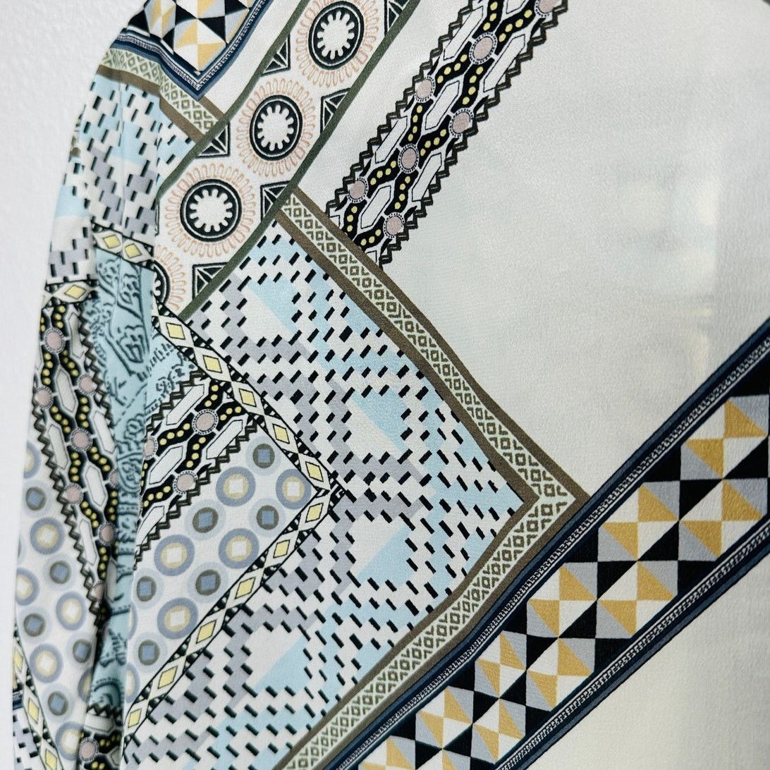 Etro ETRO Cream Blue Multi Geometric Print Collar Blouse 46 / L Size L / US 10 / IT 46 - 13 Thumbnail