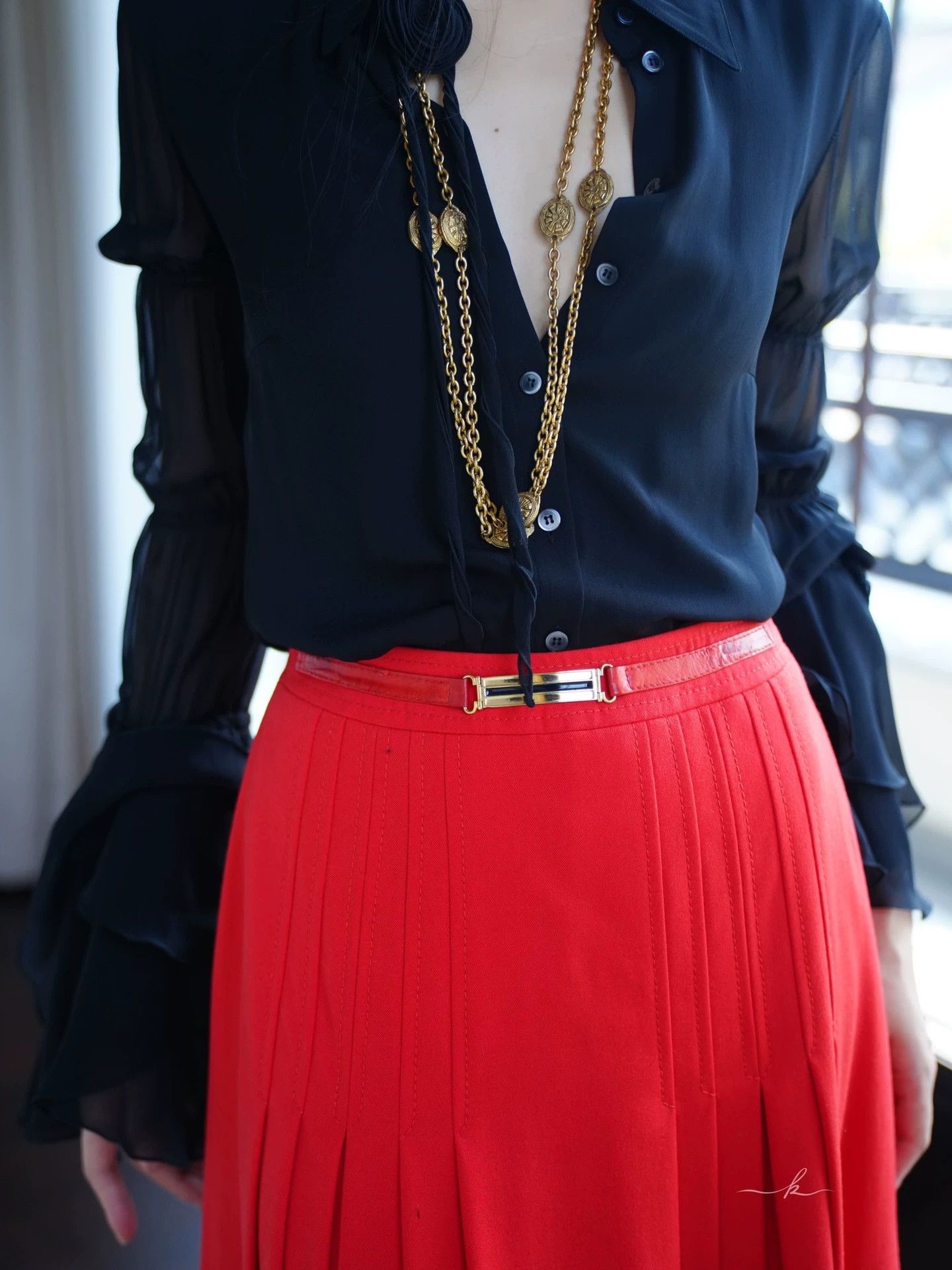 Celine Celine Vintage Red Pleated Wool M Skirt Size 27" / US 4 / IT 40 - 8 Thumbnail
