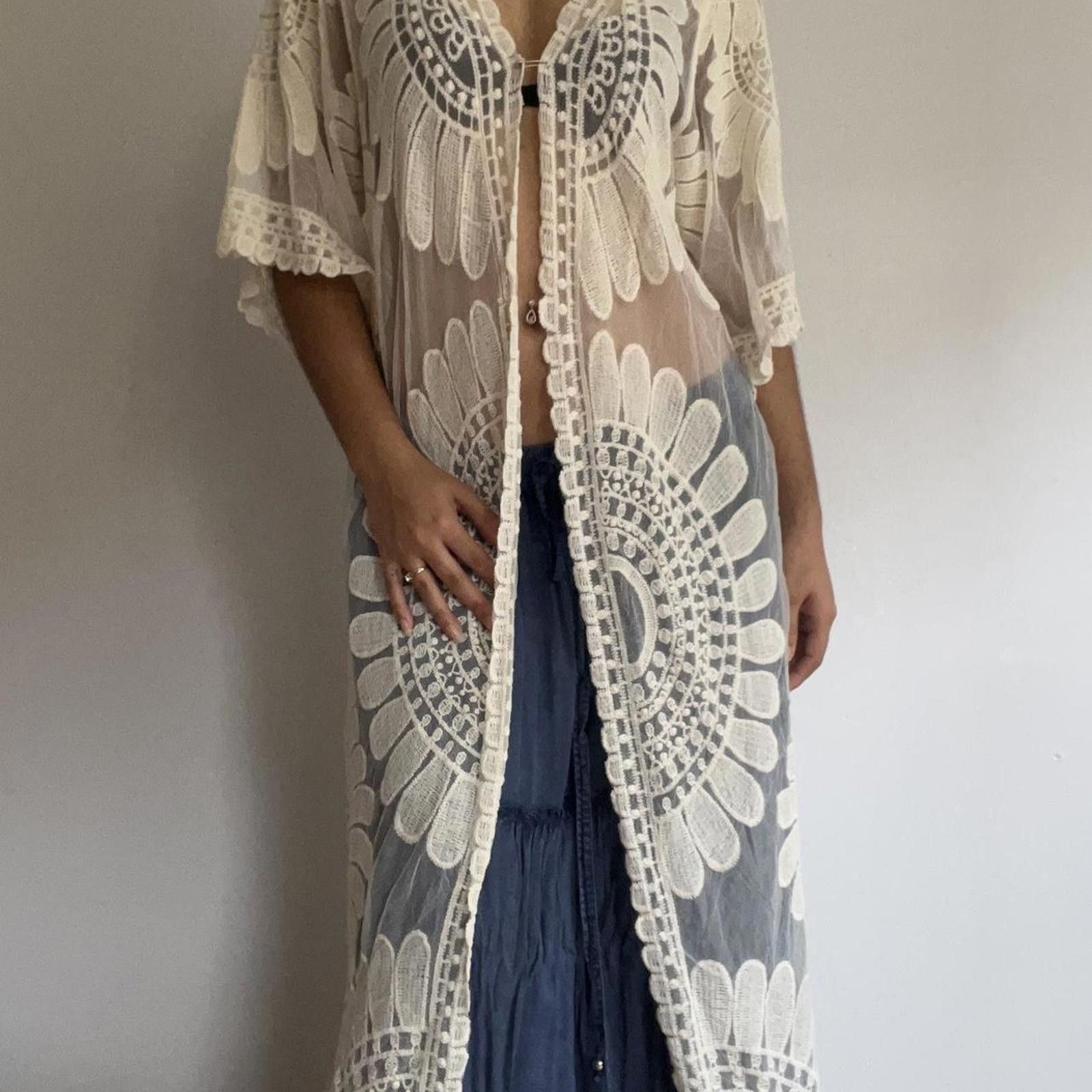 Other Cream and white floral crochet cover-up and sheer lace trim Size ONE SIZE - 1 Thumbnail