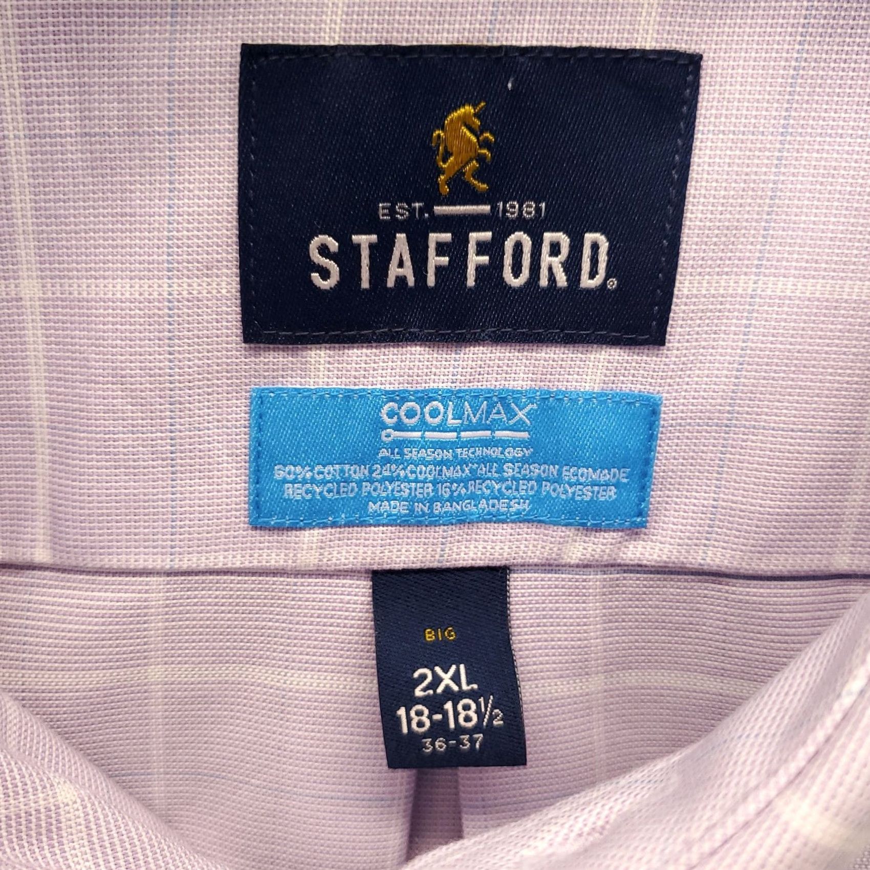 Stafford Stafford Mens Dress Shirt 2XL Multi Orchid Plaid Button-Down Collar, Breathable, Easy Care, Pockets, Cotton, Big & Tall, NWT Size 48R - 5 Thumbnail